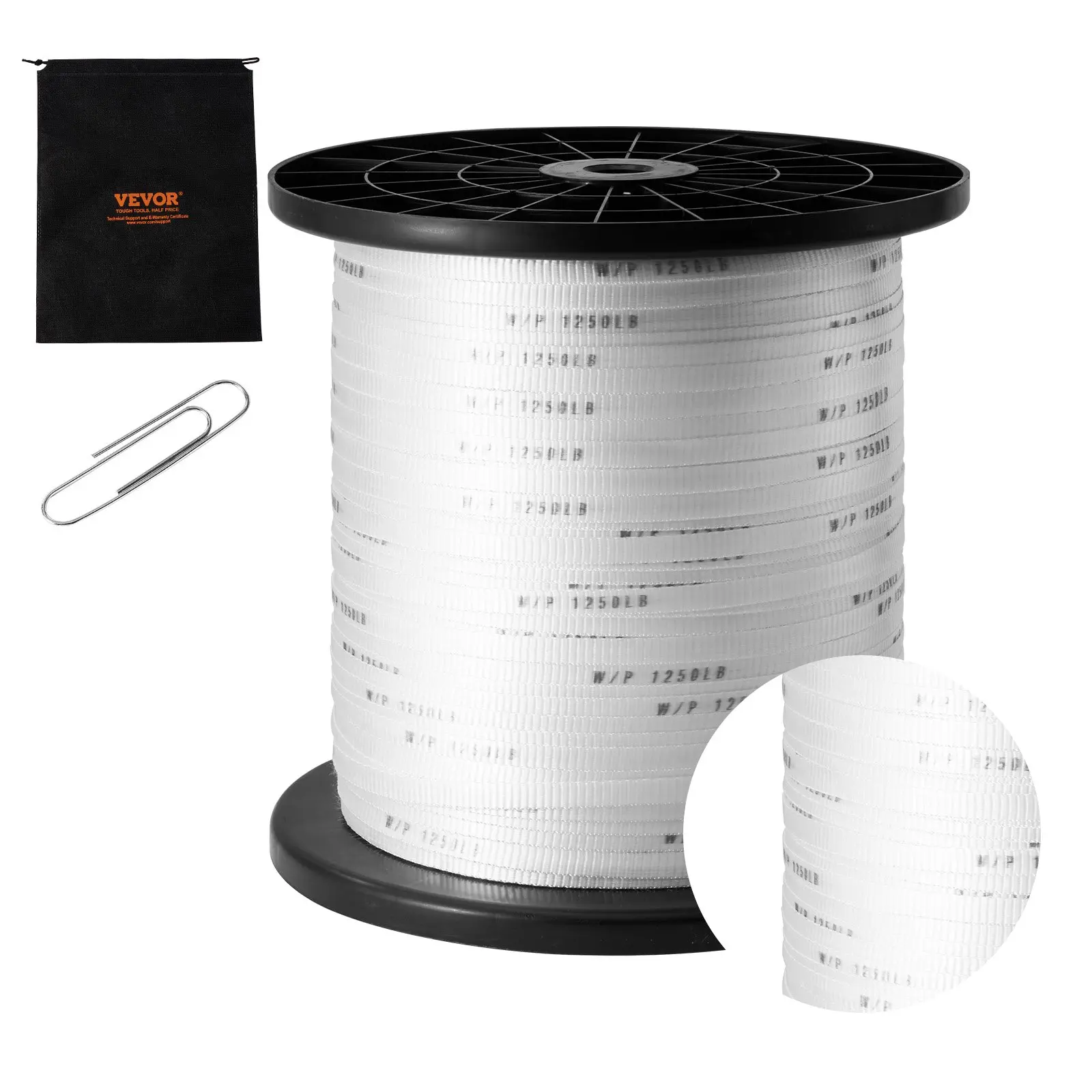 VEVOR Polyester Pull Tape, 1/2"x 1053' Mule Tape Flat Rope, 1250 lbf Tensile Capacity, Printed Webbing Cable Pulling Tape for Packaging, Gardening, Commercial Electrical, Conduit Work, White
