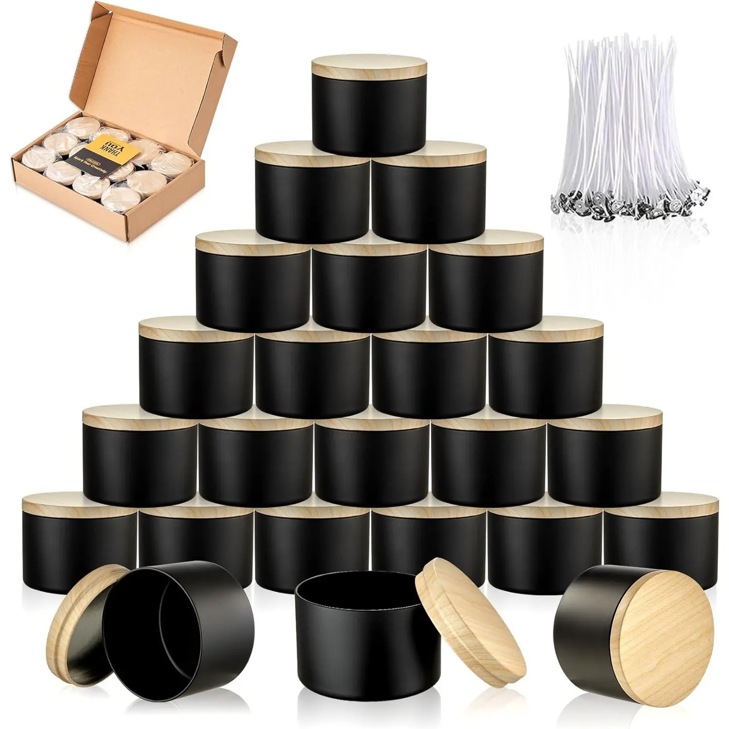 Black Empty 4oz 12pcs Candle Tins Jars with Lids Bulk Wax Container Vessels for DIY Candle Making Gift Box Packaging Supplies Accessories