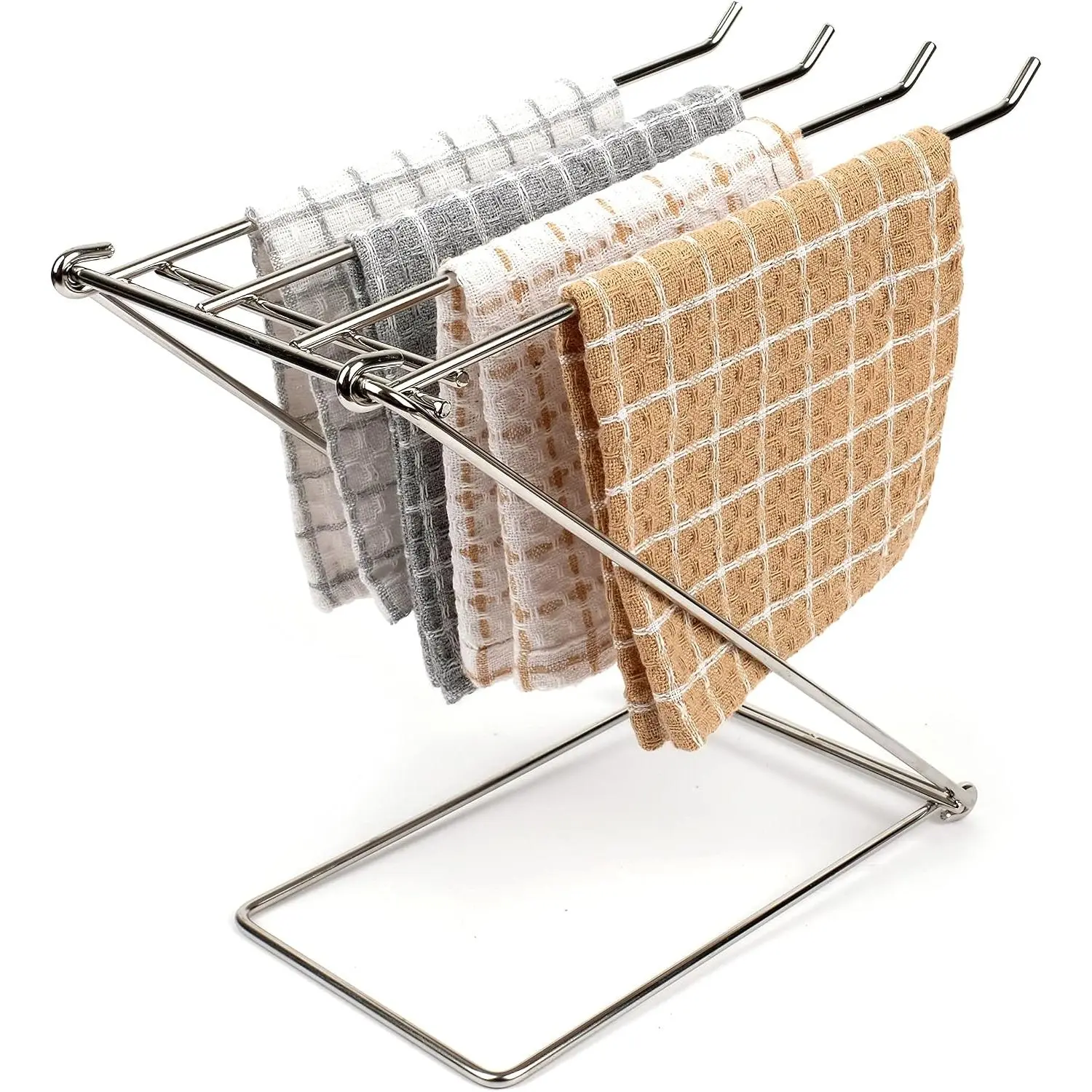 LENITH Stainless Steel Washcloth Holder Dish Rag Cloth Holder, 4 Arms Folding Towel Drying Rack for Kitchen countertop Bathroom, Hand Towel Stand Rack, Silver