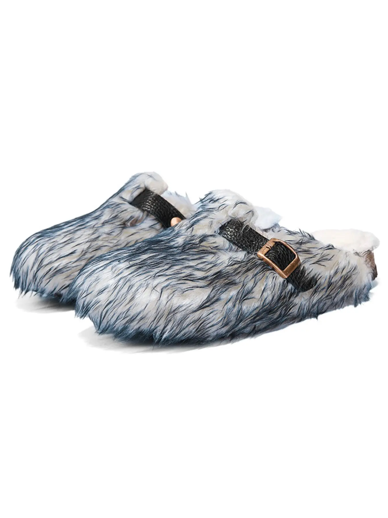 Blue Gradient Furry Slip-On Shoes, Adjustable Buckle, Warm Lining, Comfortable Sole, Fall Winter, Couples' Footwear