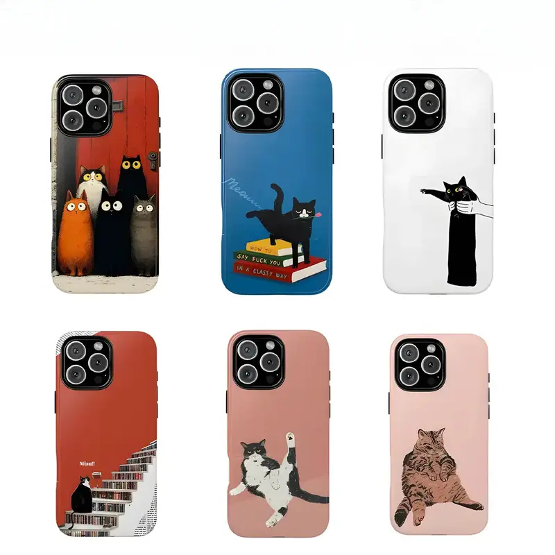 Aesthetic Kitty Print Cartoon Cat Hard Shockproof Smartphone Case - Protective Accessories for iPhone 11-17, Air/Pro Max, Handheld Devices Protection, Cute Gift for Cat Lovers