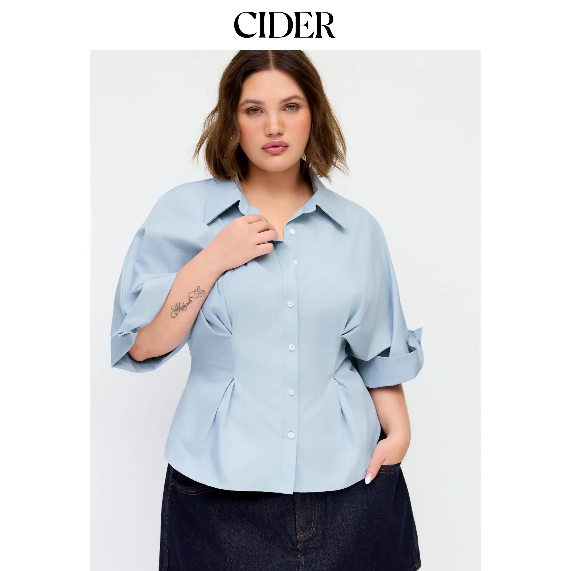 Cider Cotton-blend Ruched Batwing Sleeve Blouse