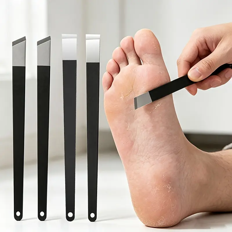 4 pc, Pedicure Tool Set, Stainless Steel Foot Scraper with 4 Blade Types, for Hard Skin on Soles and Heels, Reusable Home and Salon Use, Foot Rasp File, Callus Remover, Dead Skin Remover For Feet, Storage Box, Exfoliation, Cracked Heel, Nail Buffer