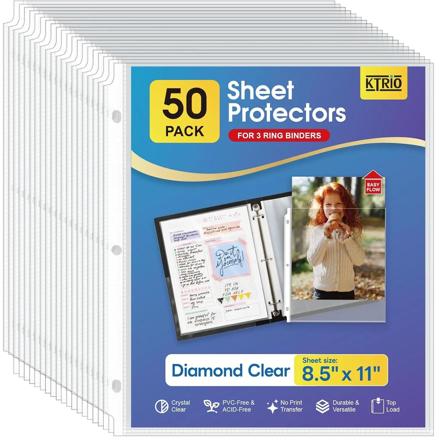 Sheet Protectors 8.5 x 11, Page Protectors for 3 Ring Binder, 50 Pack | Top Loading,  Clear, PVC-Free & Acid-Free Polypropylene, No Print Transfer, Durable Design