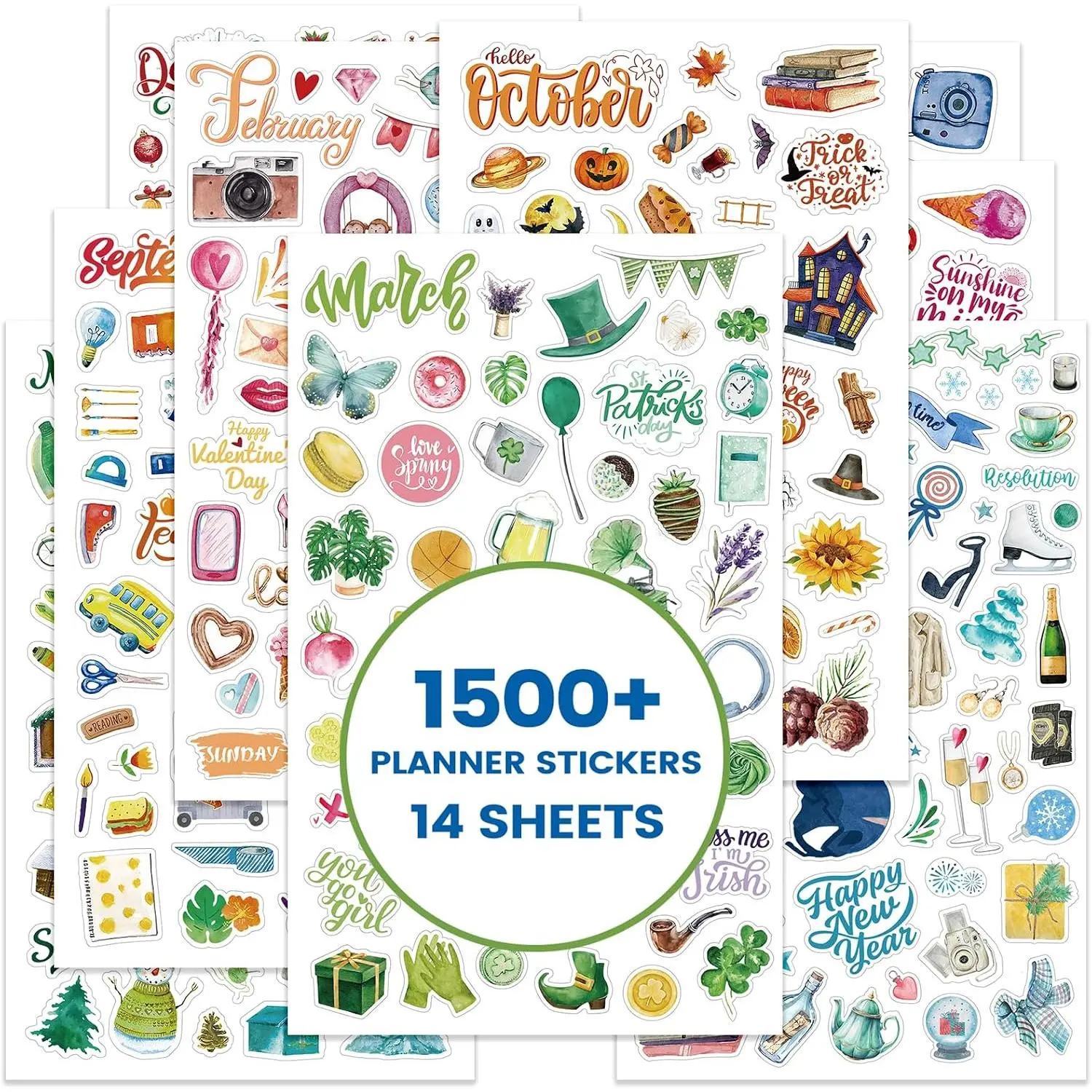 Planner Stickers - Calendar Stickers for Celebration and Decoration, 12 Monthly Festival Theme Sticker for Adults Planner, for Festival Events, Daily Tasks(14 Sheets, 1500+ Sticker Per Pack)