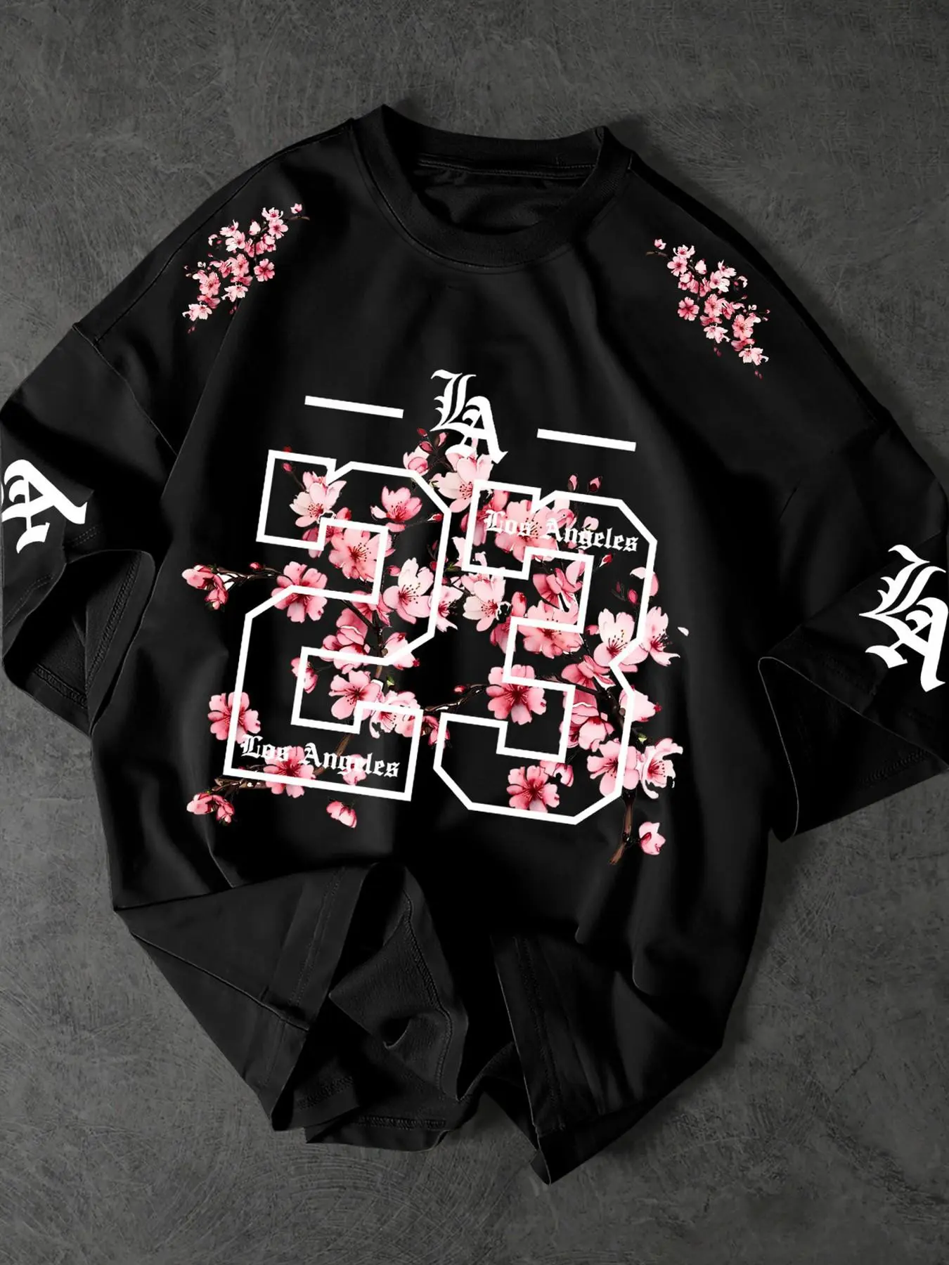Unisex  Los Angeles 23 Gothic Cherry Blossom Print Oversized T-Shirt | Y2K Streetwear Top