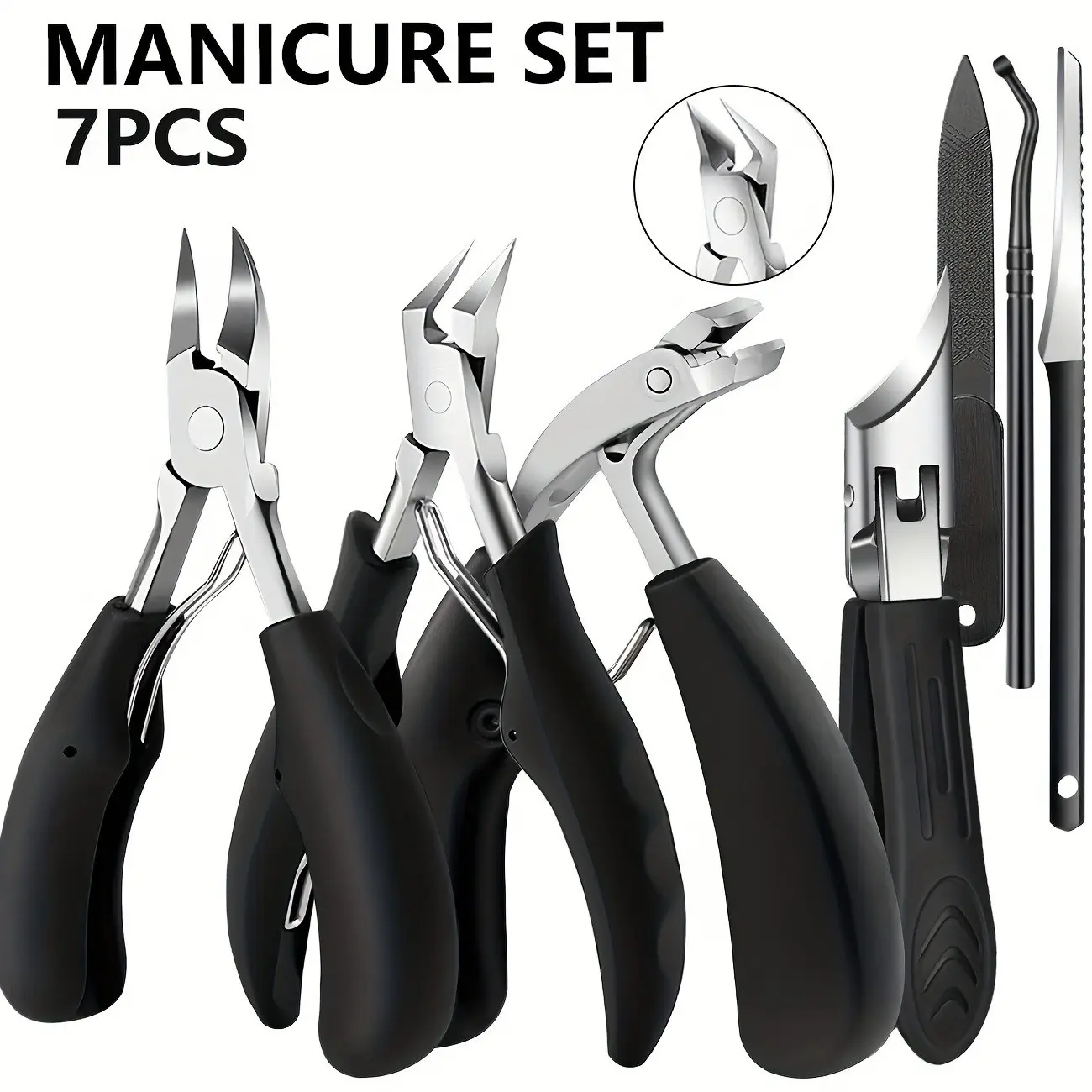 7 Piece Professional Manicure Kit, Dual Claw Ingrown Nail Clippers, Thick Hard Nailed Scissors, Dead Skin Remover, Home Foot Care Tools