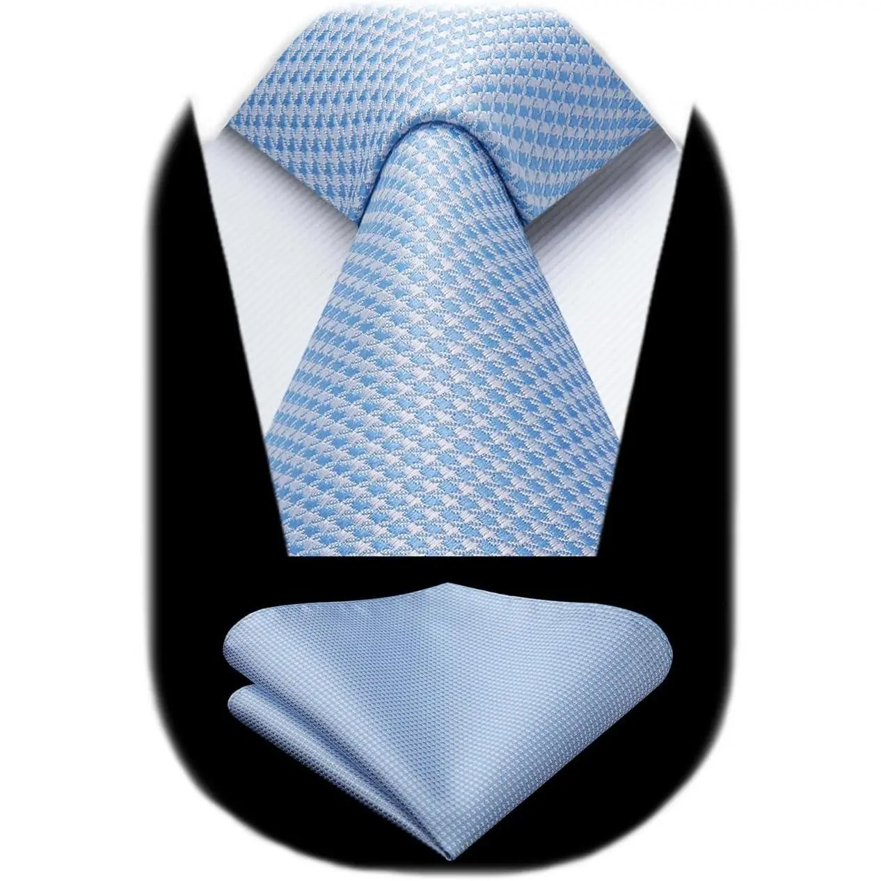 Light Blue Tie Houndstooth Ties for Men Wedding Silk Tie Pocket Square Set Mens Designer Party Neckties Handkerchief Formal Business Necktie