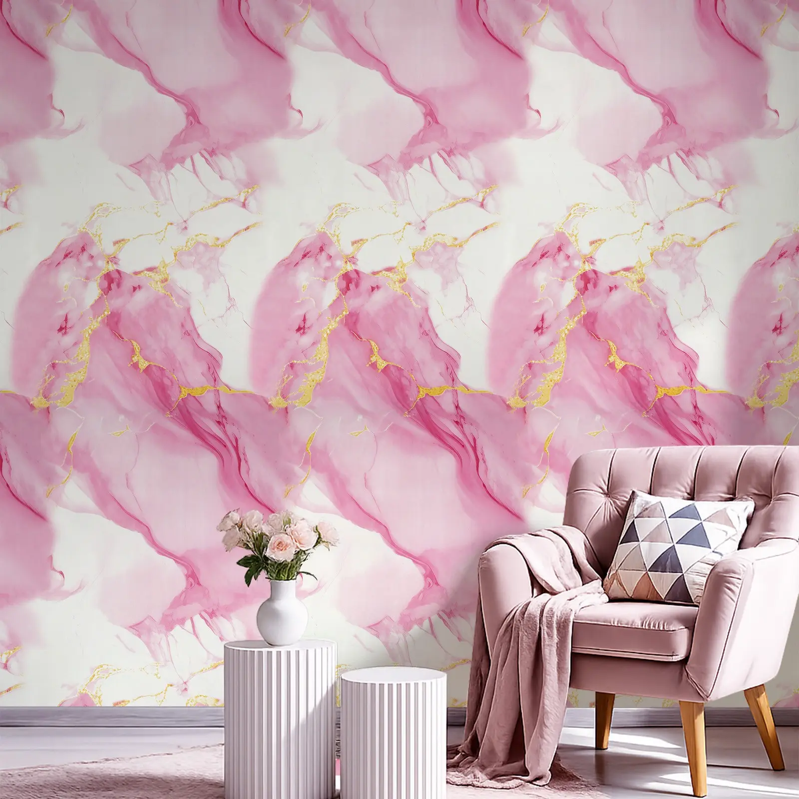 Pink Gold Abstract Fluid Marble Peel and Stick Wallpaper, Waterproof Removable Vinyl Contact Paper, No Residue Self‑Adhesive Wall Decor for Living Room Bedroom Accent Wall, Dorm, Cabinet & Kitchen Backsplash Home Renovation