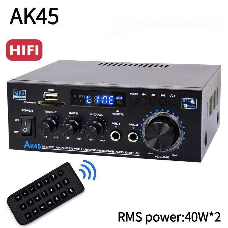 WOOPKER AK45 300W/AK45 Pro 400W Bluetooth 5.0 Stereo Amplifier HiFi 2.0 Channel Power Amp with USB SD RCA Dual Microphone Support for Karaoke Home Theater Party Audio Streaming  karaoke machine