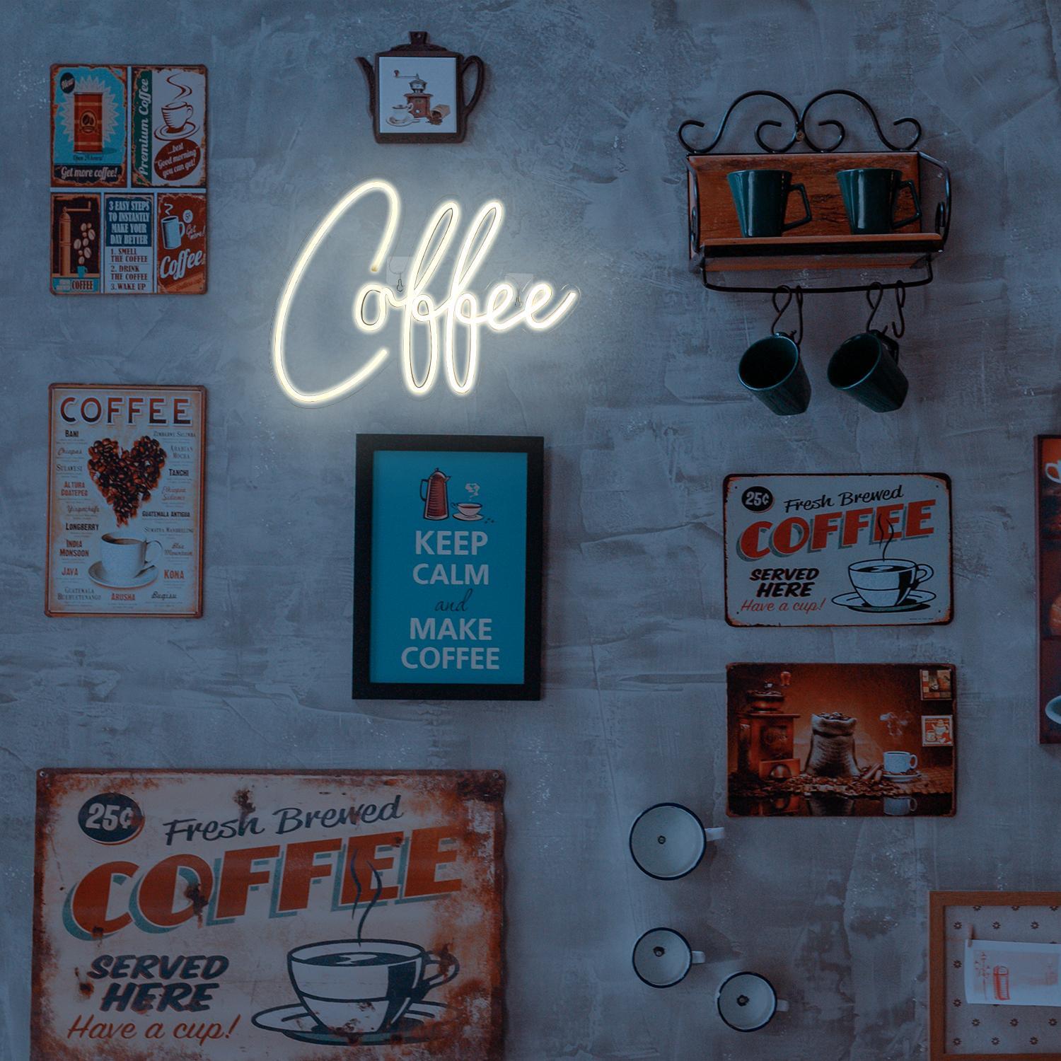 Coffee Neon Sign, USB Powered Neon Light, Creative Wall Mounted Neon Sign, Home Lighting Decoration, Suitable for Coffee Shop, Restaurant, Office, Led Neon Lights