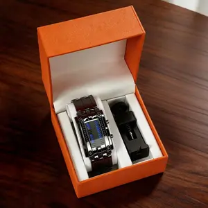Men's Cool Binary Watch Stainless Steel LED Bracelet Style Fashion Blue Light Sports Watch Vacuum Plated