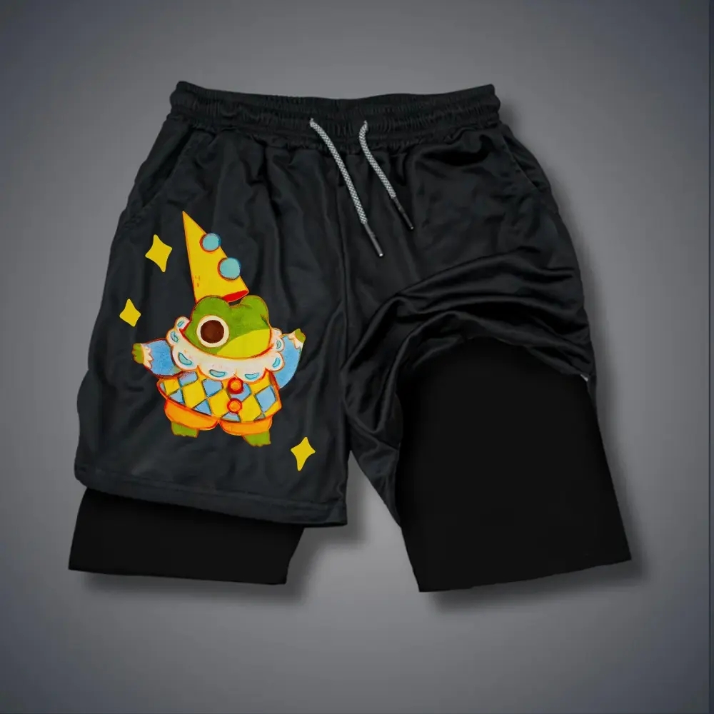 Unisex Birthdays revelry Parties joy laid-back circus clown frogs Graphic Double-layer Shorts Personalized Pattern Y2k Clothing Double-layer Shorts,Women's Clothing, Menswear, Vintage Style,Summer Casual Oversized