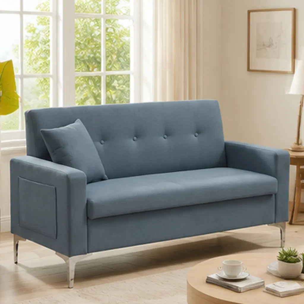 ARCH 57 Inch Double Sofa Couch with Storage, 2-Seat Loveseat for Living Room, Gray Fabric Upholstered, Solid Wood Frame, Metal Legs, Compact Apartment Home Office Furniture, Easy Assembly, Gray Color Options, Fabric Material, 2 Seat Seat Count