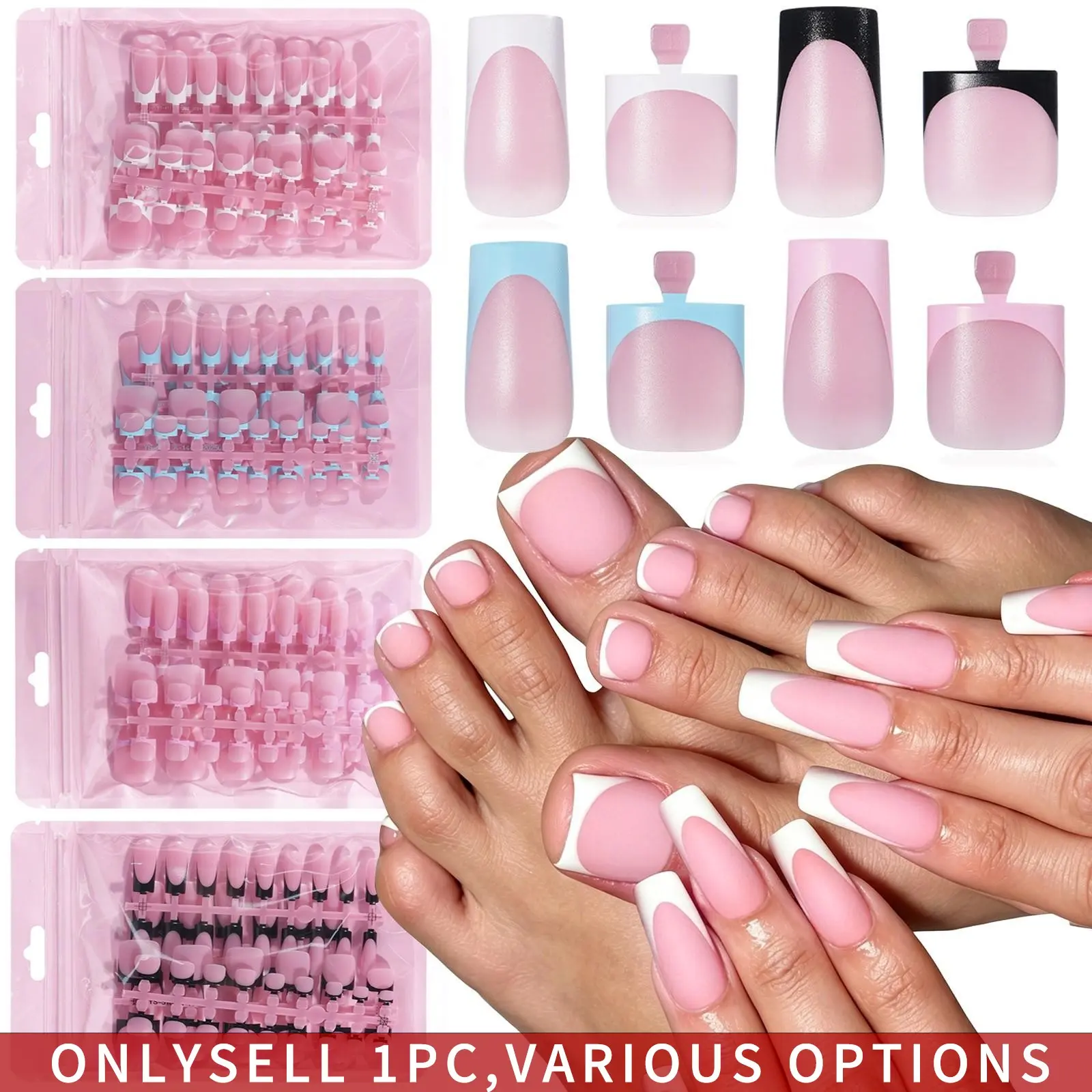 60pcs/Bag French Tip Press on Toenails for Women, Mixed hand and foot nail plates，Sharp Square Toenail Press Ons, Berry Pink Acrylic Toe Nail Tips with Pre-Applied Primer And Base Coat, Soft Gel False Toe Nails Extension, Fake Nails, 15 Sizes