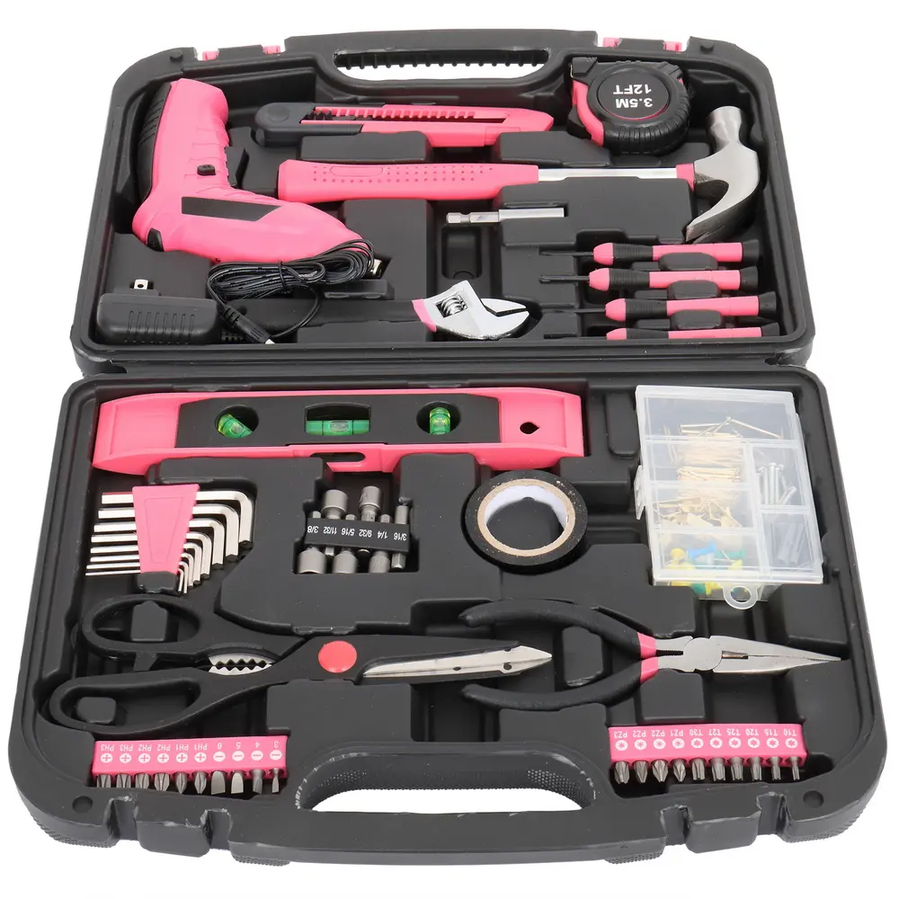 149-Piece Pink Tool Set for Women with Cordless Screwdriver, Home Repair Kit with Hammer, Pliers, Wrench, Level, Tape Measure, Screwdrivers & Bits, Household Hand Tool Kit with Carrying Case for DIY, Home, Apartment & Dorm