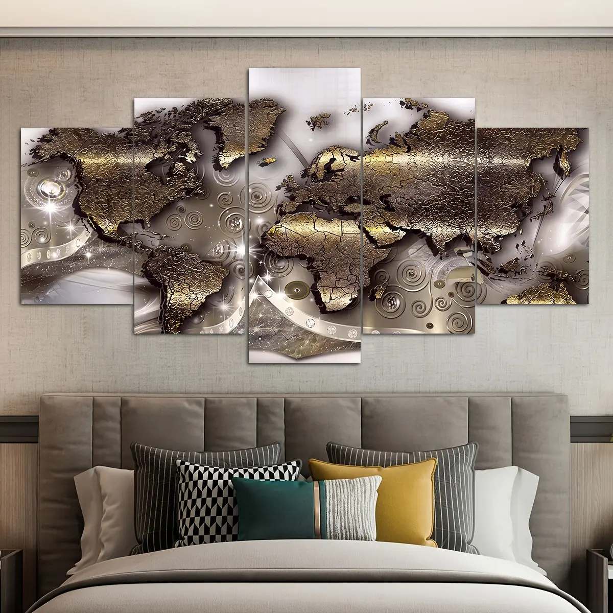 5 Piece Vintage World Map Canvas Art Set, Modern Abstract Wall Decor, Suitable for Living Room, Bedroom, Indoor Use