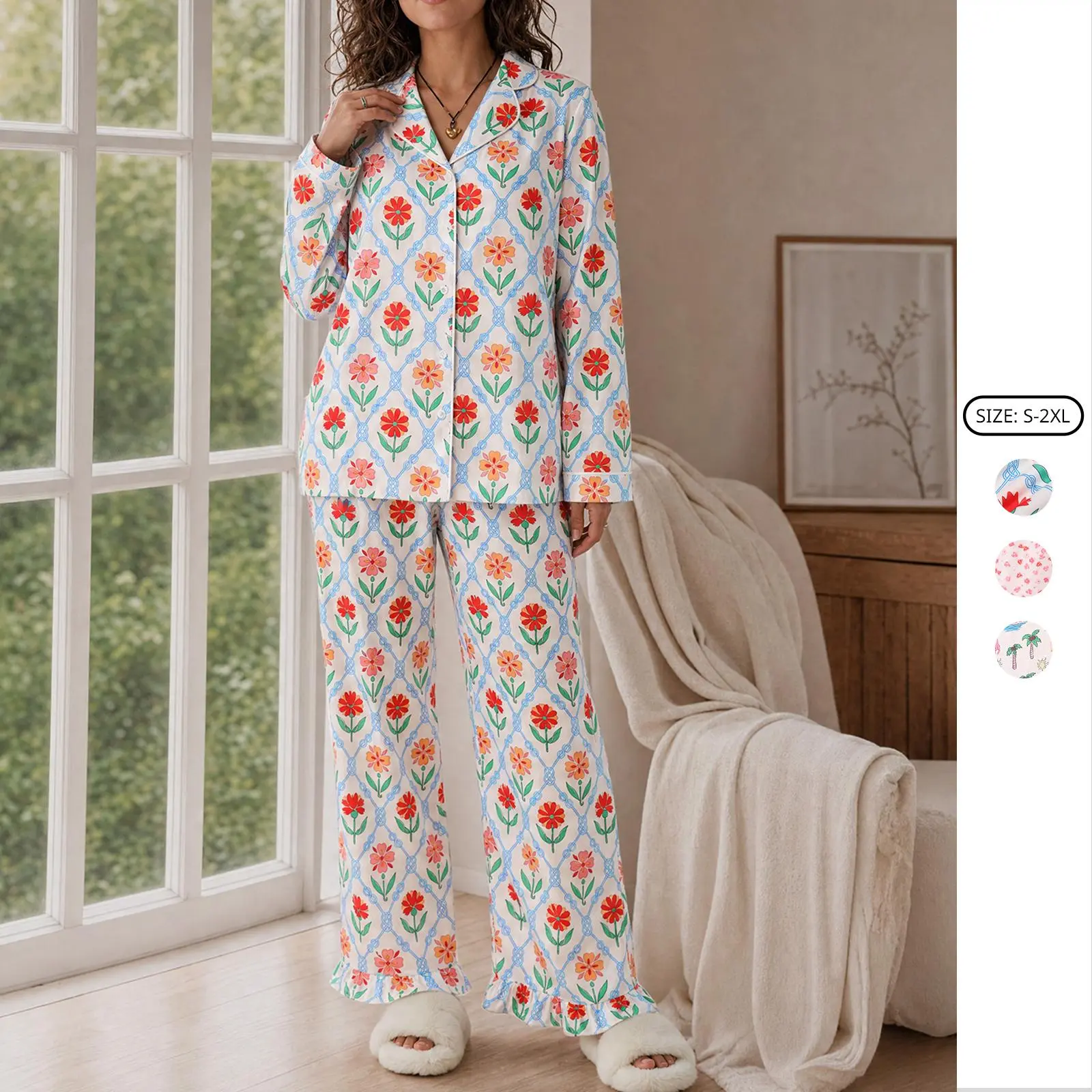Imily Bela Womens Pajamas Set Cute Floral Print Long Sleeve Button Down Shirt and Pants Loungewear Sleepwear