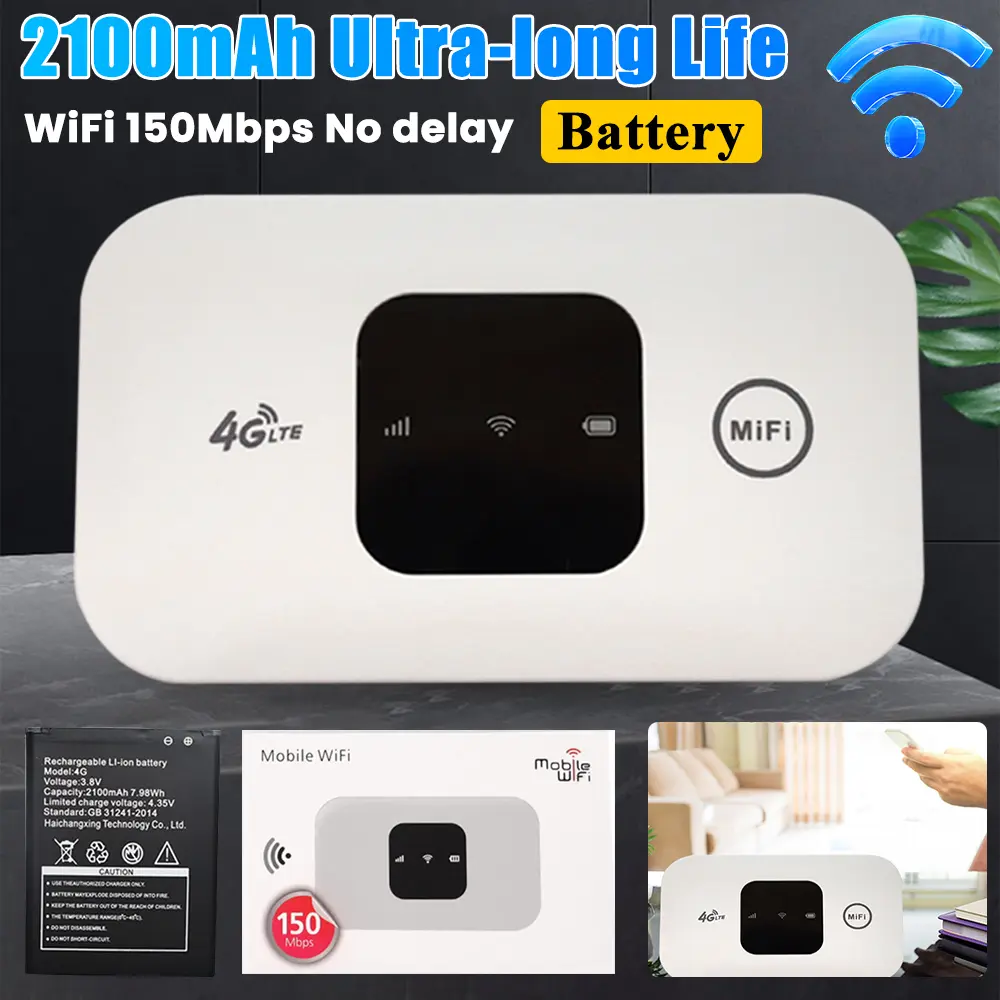 Portable 4G LTE Pocket Wi-Fi Router with 2100mAh Lithium Battery, SIM Card Slot, 150Mbps Speed, USB Port, Data Cable for Outdoor & Home Use