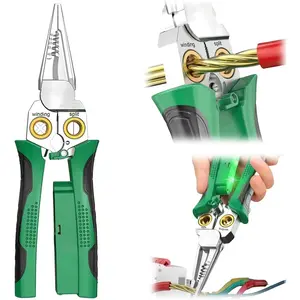 Heavy Duty Insulated Electrician Pliers 12V-250V Live Wire Detector,8 in 1 Wire Stripper Twister,AC DC Voltage Test Cable Scissors with Buzzer Flashing LED Alarm for Wiring Work.