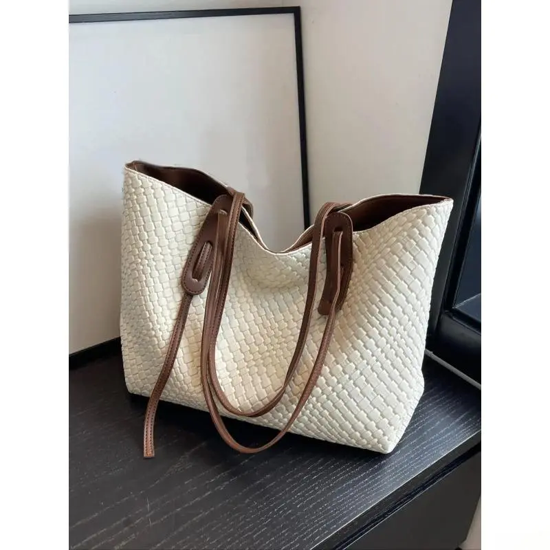 Women's Tote Bag, Vintage Solid-Color Leather Shoulder Purse with Gold Lock, Multi-Pockets, and an Adjustable Crossbody Strap for Daily Use, Shoulder Strap, Bags For Everyday, Everyday Bag