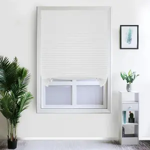 2 Pack No Drill Self Adhesive Cordless Temporary Pleated Fabric Blackout Blinds Room Darkening Window Shades 35*59 Inch for Bathroom Kitchen Office
