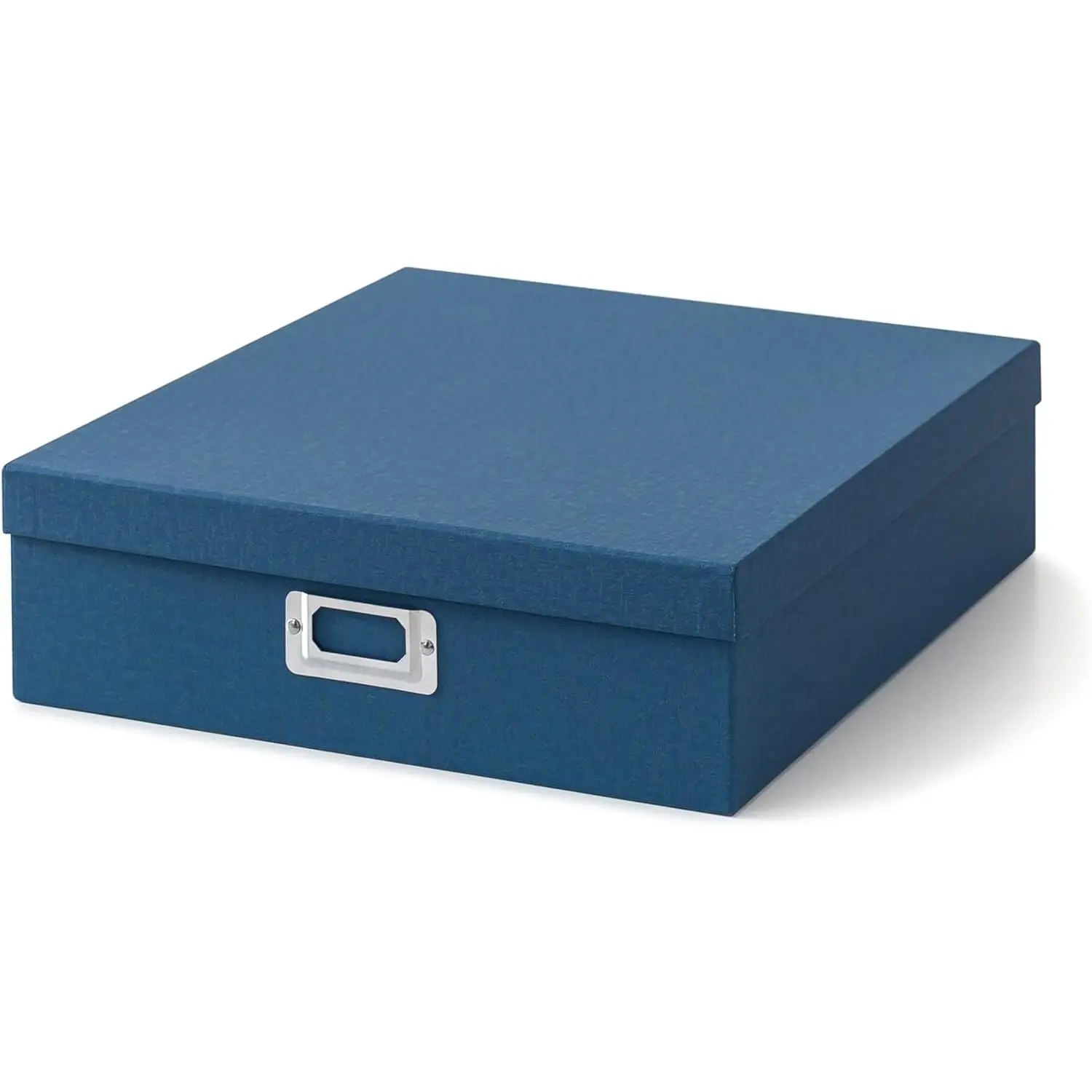 Cardboard Decorative Photo Storage Box with Lid, 14.8 × 13.0 × 3.7 In, Picture Storage for Keepsakes and Memorabilia, Photo Album Box for Memories, Scrapbook, Artwork, Stationary, Blue