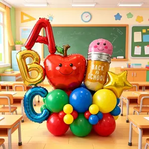 31-Piece Back-To-School Balloon Set, Aluminum Foil & Latex Balloons, Abc Letters, Apple, Pencil, Star Shapes, Classroom Decoration