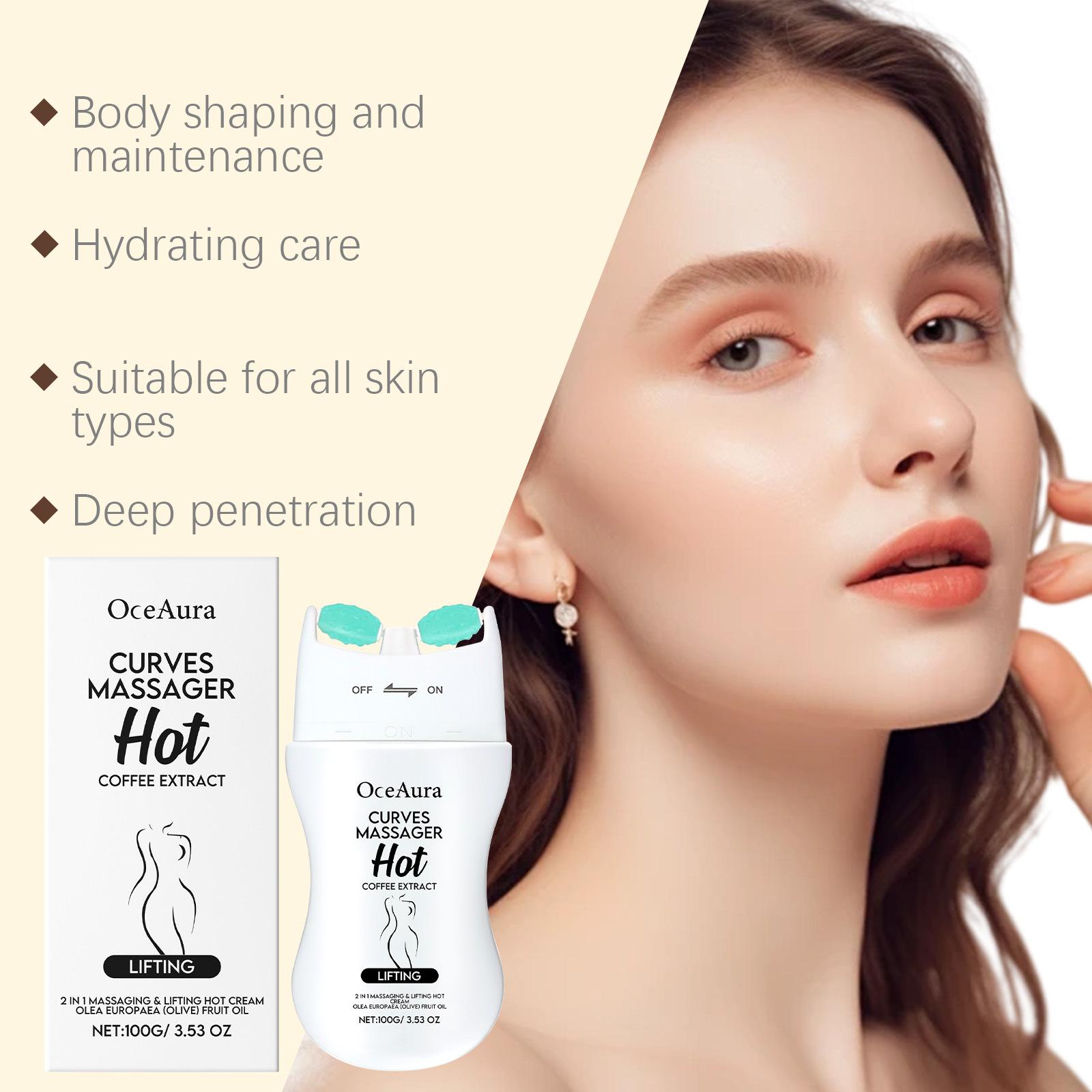3 Pack OCEAURA Massager Hot Cream with Built-in Roller | 2-in-1 Lifting Body Massager with Coffee Extract | 100g Firming Cream for Skin Tightening & Deep Hydration, Visibly Smooths Skin Texture, Suitable for All Skin Types