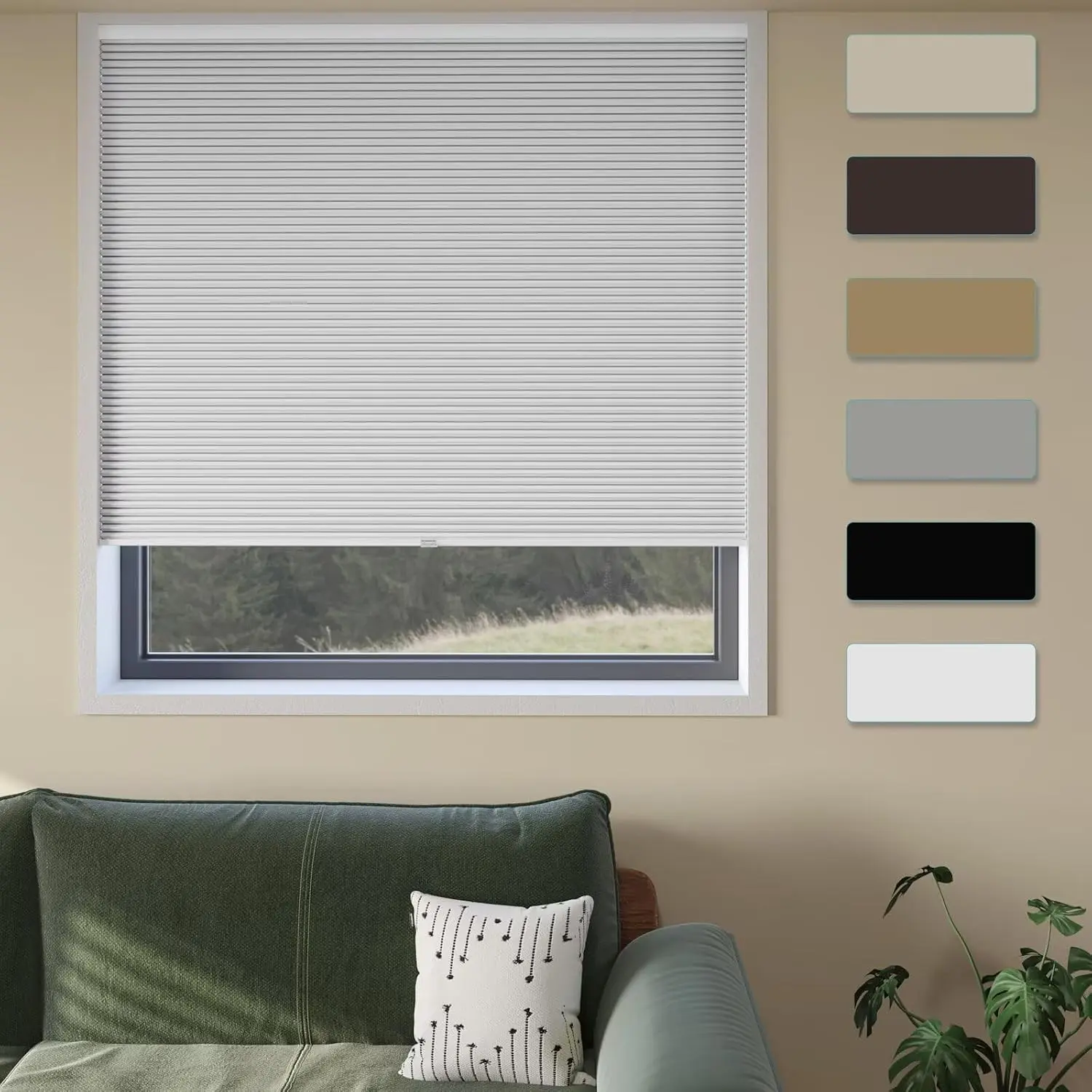 Cordless Cellular Blackout Window Shades, No Drill No Tools, Room Darkening Blinds, 34" W x 72" H White, Suitable for Bedroom Bathroom Kitchen Living Room Indoor Windows