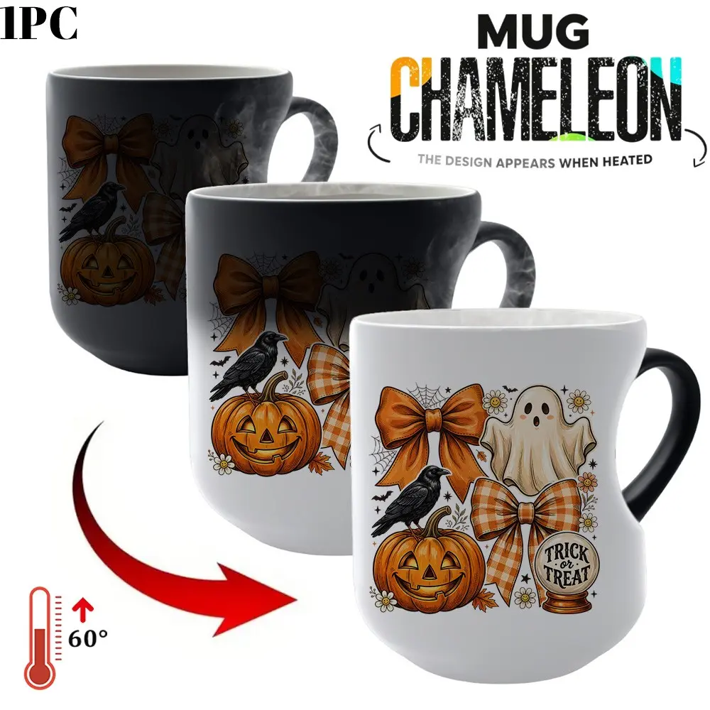 Cute Ghosts 11oz Magic Mug Color Changing Coffee Mug - Heat Activated, Festive Halloween Ceramic Mug, Halloween theme, perfect gift for Friends And Teacher, Fall Decor Ghost Cup