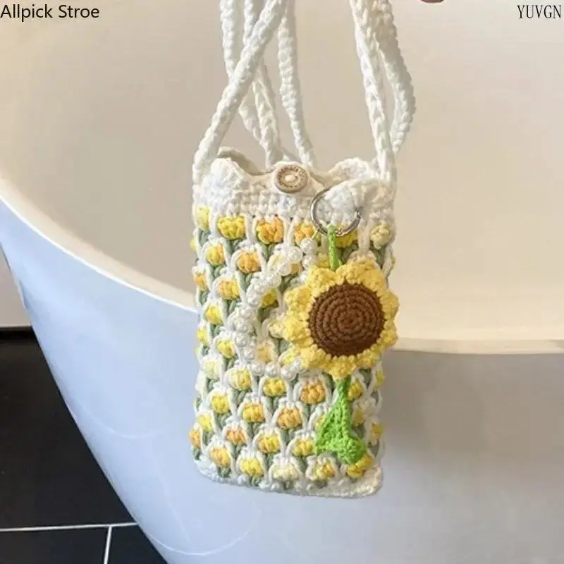 Granny Square Crochet Crossbody Bag for Women, Hand-Woven Mini Phone Shoulder Pouch, Fashionable Artistic Style Gift, Crochet Style, Crossbody Pouch Women's Handbags, Feminine Aesthetic, Casual, Fashionable Bags, Granny Square Crochet Women's Handbags