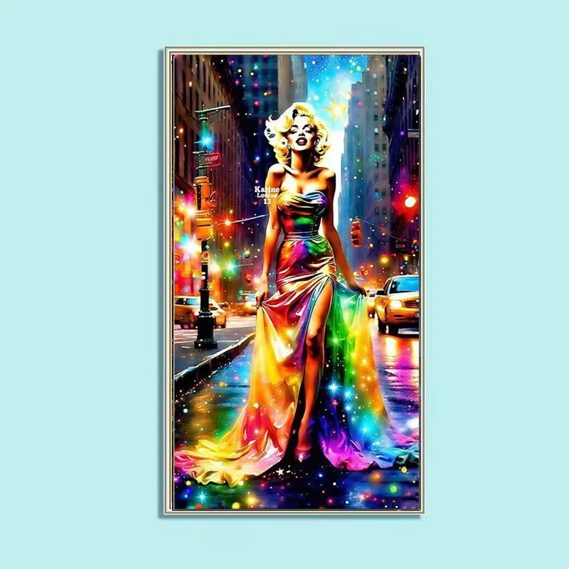 1 DIY diamond painting kit, 5D diamond art set, DIY decoration, rainbow evening gown diamond painting kit full round diamonds, mosaic, diamond art, DIY art home decoration, suitable for Christmas, Wall Art Painting, Handicraft