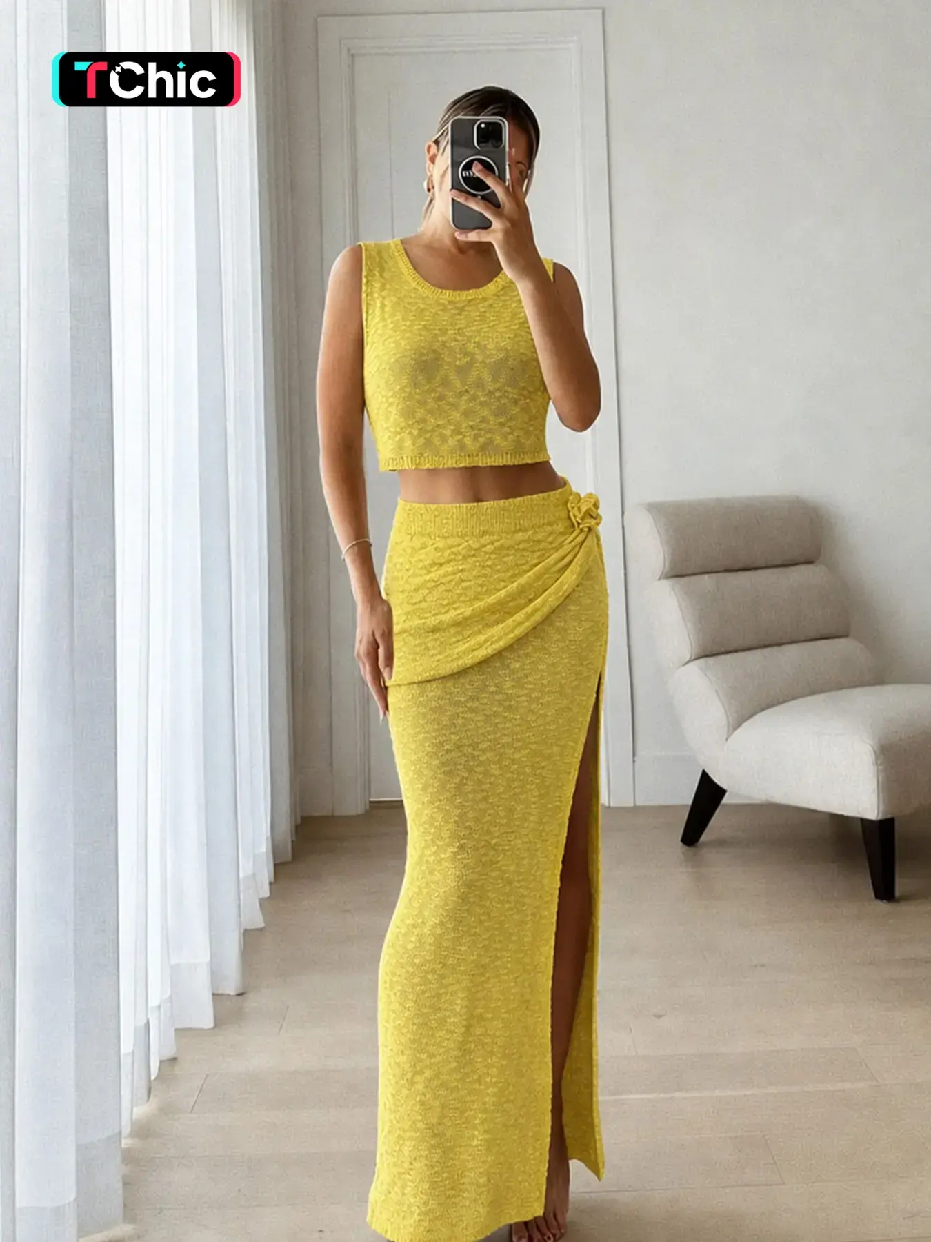 Elegant Women's Knitted Vest Set, Sleeveless Round Neck Half Skirt Fitted, Spring Summer Beach Vacation, Two-Piece Sweater Dress, Womenswear Clothes Lady, Chic Skirt Sets, Skirts Sets, Co Ord Set, Knit Outfit Set, Fitted Clothing Set