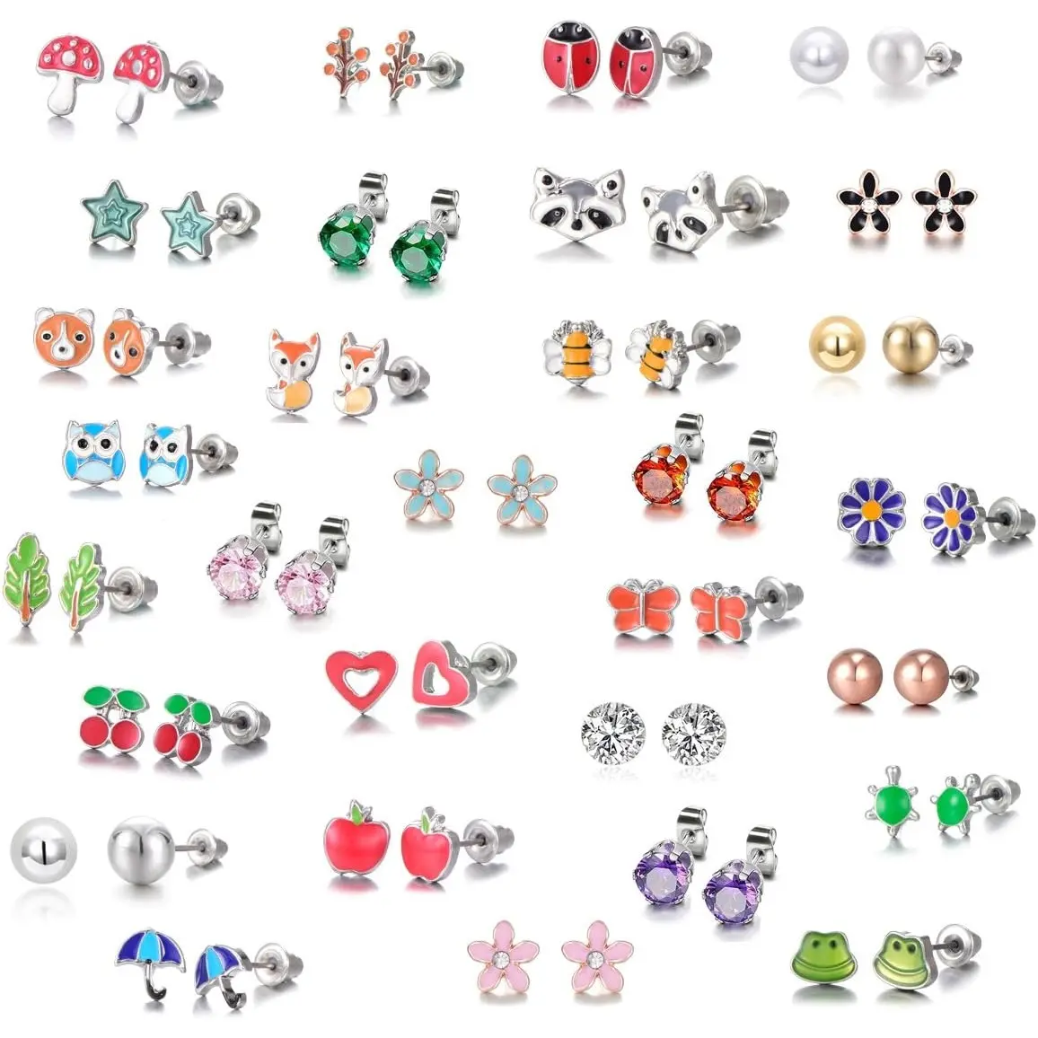 30 Pairs Earrings for, Assorted Cute Stud Earrings for Teens Women for Daily School Party Travel Birthday Gift