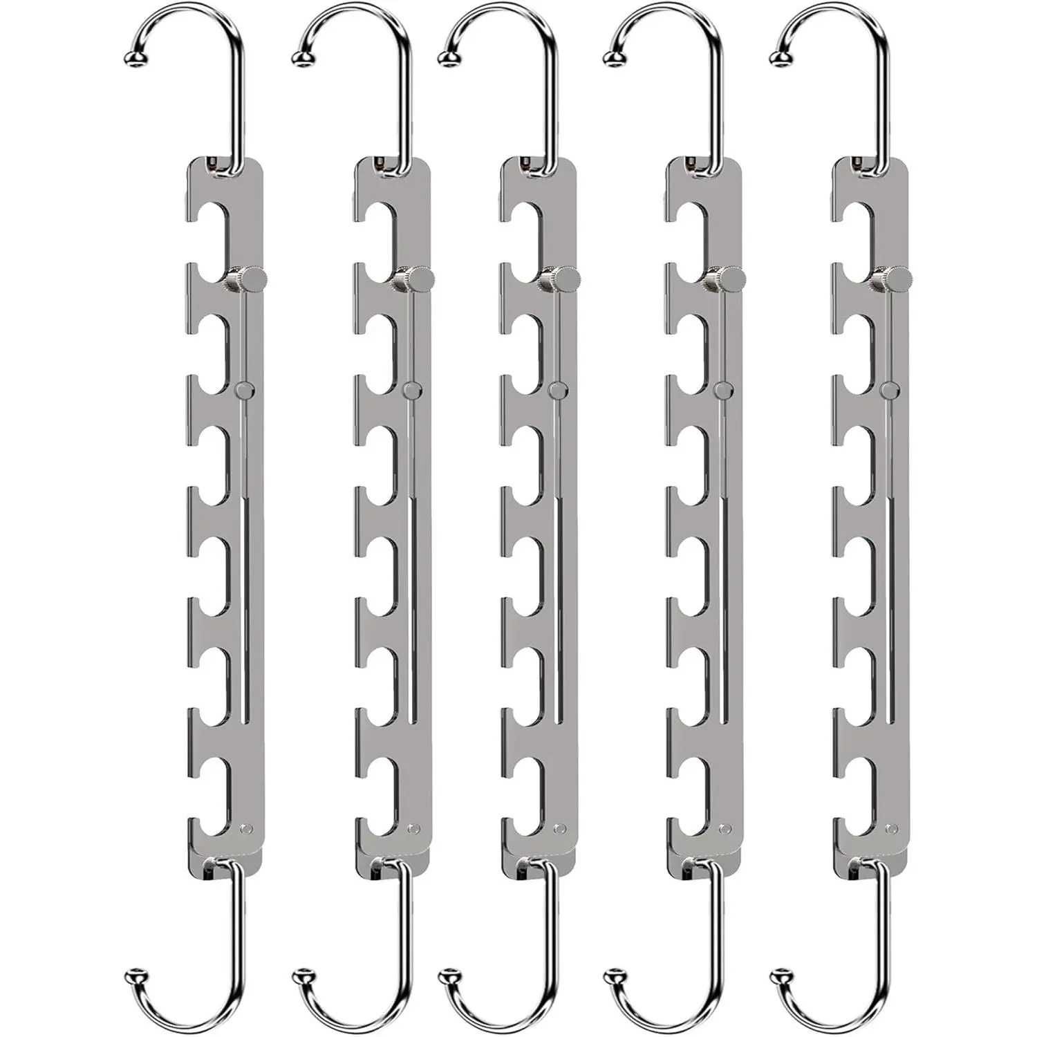Sindax Space Saving Hangers Telescopic, 6 Holes Clothes Hangers Adjustment to 9 Holes, Upgraded Sturdy Metal Clothes Hangers Space Saving for Heavy Clothes, Closet Organizers and Storage - 5 Pack