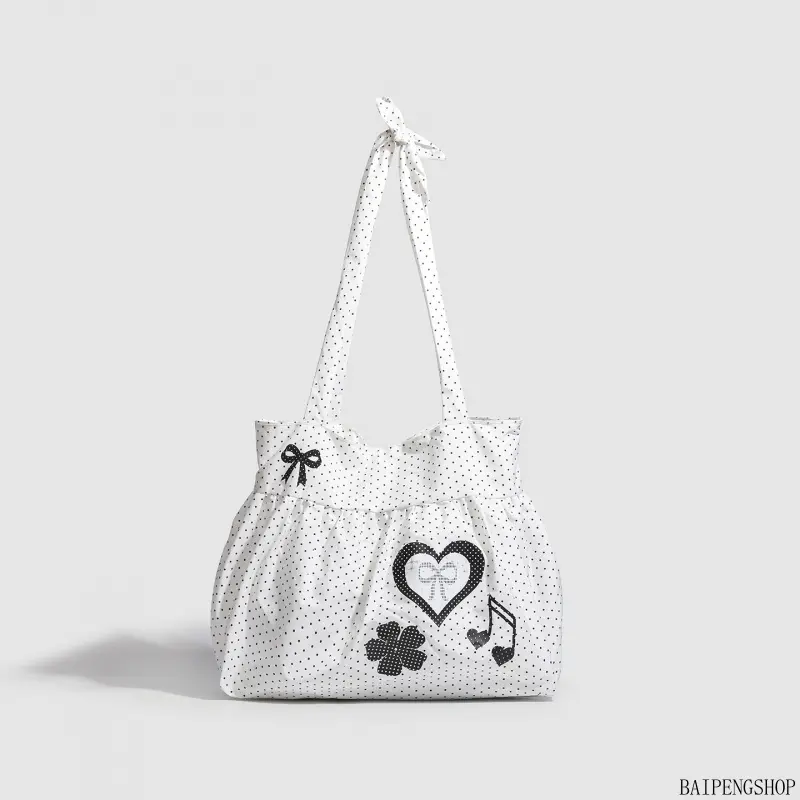 Women's Coquette Style Polka Dot Large Crossbody Tote Bag - Large Capacity Handbag with Cute Bow Tie Strap, Heart Print, Kawaii Aesthetic Shoulder Purse, Trendy All-Match Accessory for Sports, Ideal Gift for Girls, Large Crossbody Bags
