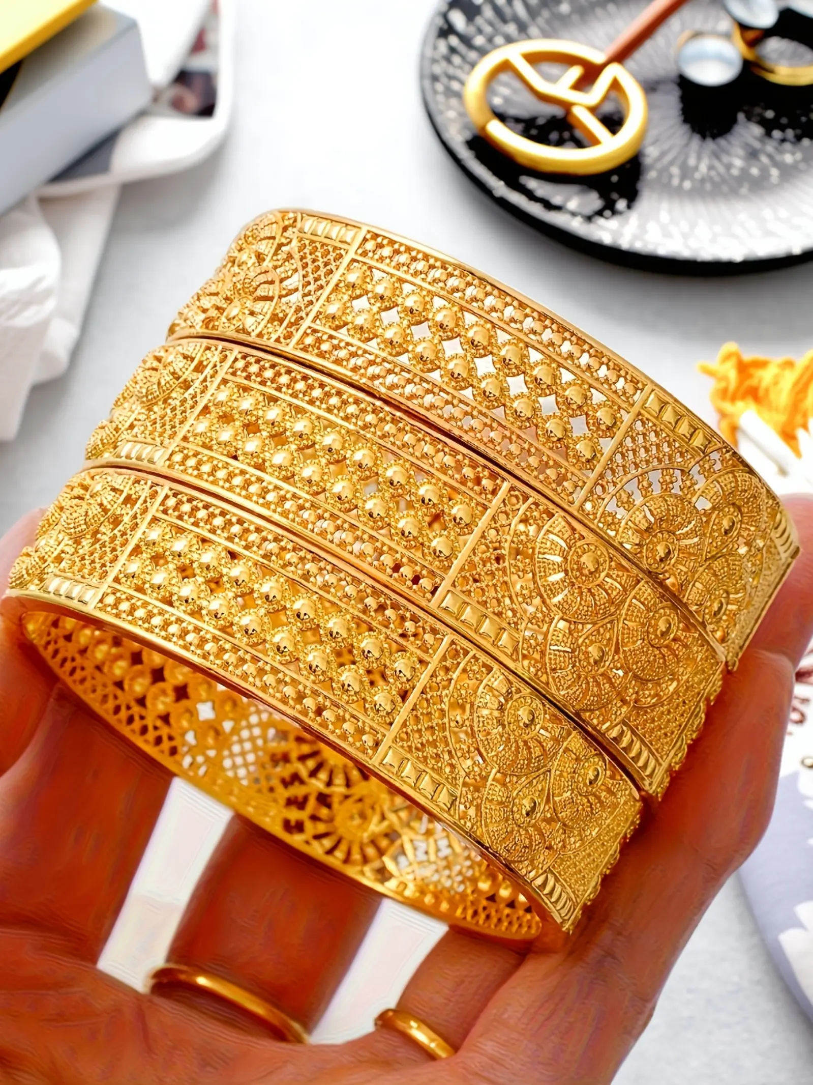 3pcs Women's Elegant Vintage Copper Cuff Bracelets, Copper Bracelet Cuffs, Luxurious Open Floral Design, Flower Design Bracelet, Perfect for Daily Wear and Gifts, European and American Style