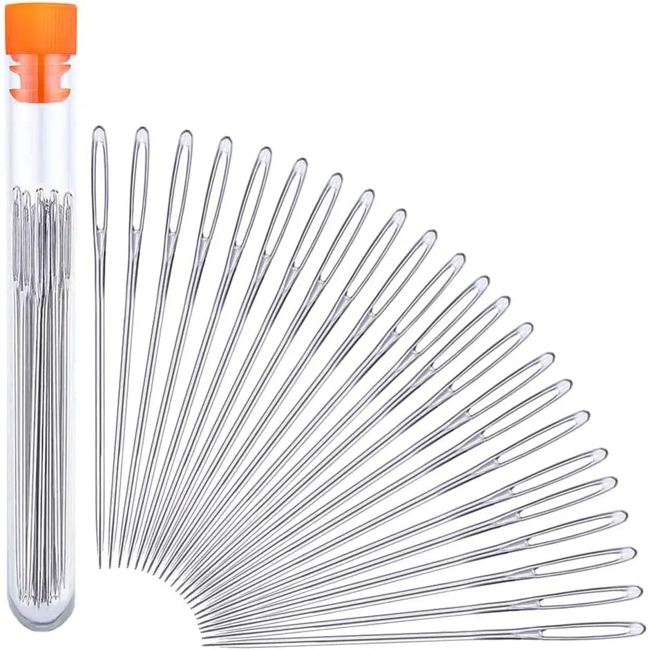 23-Count Large Eye Sewing Needles (2.36in) with Leather Embroidery Thread, Stainless Steel Yarn Knitting Needles & 3.3in Plastic Bottle for Travel, Crafts, Leather Work