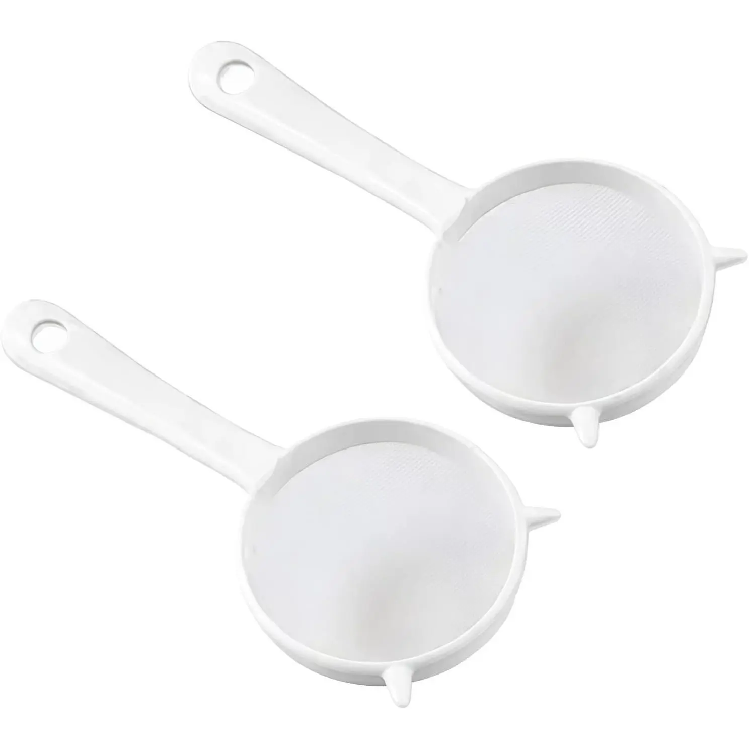 2Pcs Compact Plastic Mesh Kitchen Sieves with Handle - Kitchen Utensils for Cooking Use, Small White Colanders for Flour, Rice, Tea Preparation