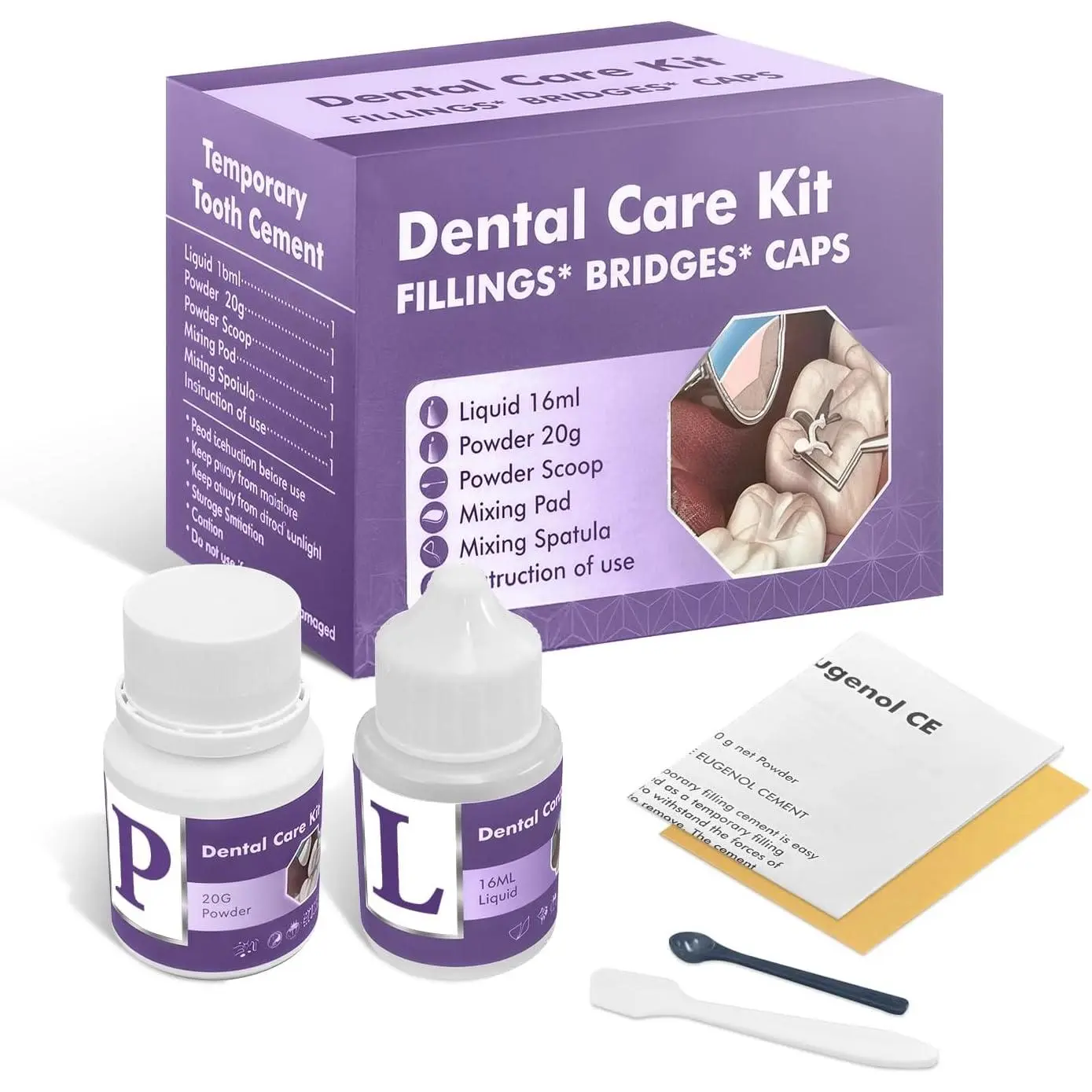 Tooth Repair Kit Zinc Oxide Eugenol Cement for Cavities Filling Dental Care Kit for Broken Chipped or Missing Teeth Temporary and Permanent Tooth Filling and Crown Fixing at Home