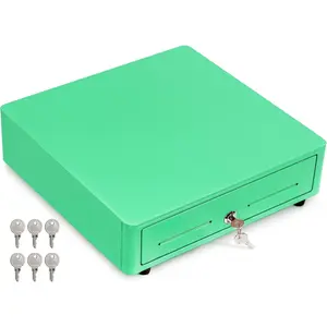 Register Drawer for (POS) Point of  System with Round Corner 13", Removable  Tray, 4 Bill/5 , 12-24V, RJ11/RJ12 Key-Lock, Media Slot, Till, for Business, Green