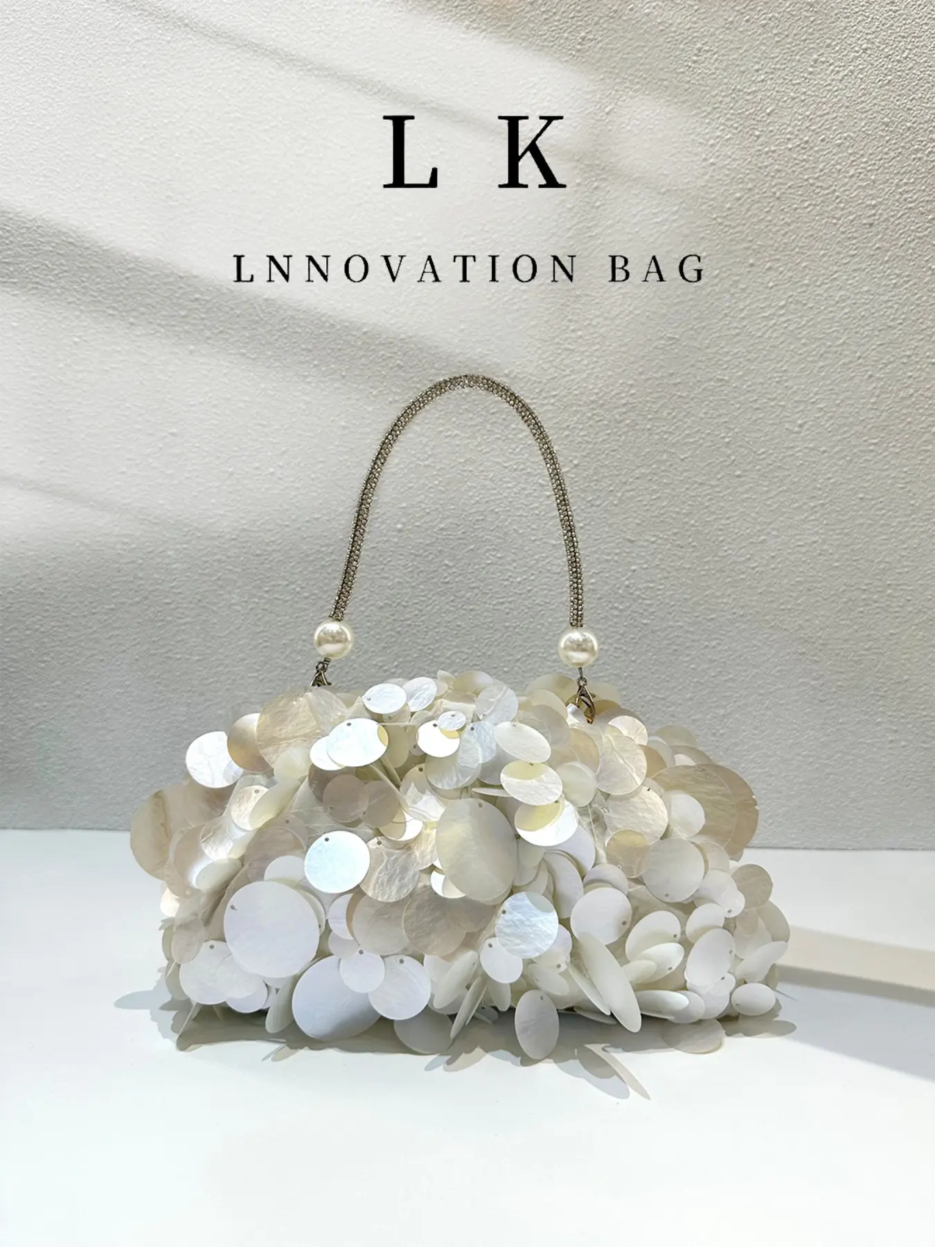 New Arrival Shell Sequin Dressy Handbag for Women, Bling Evening Bag, Fluffy Sequin Design, Detachable Rhinestone Handle, Pearl Decoration, Perfect for Formal Events