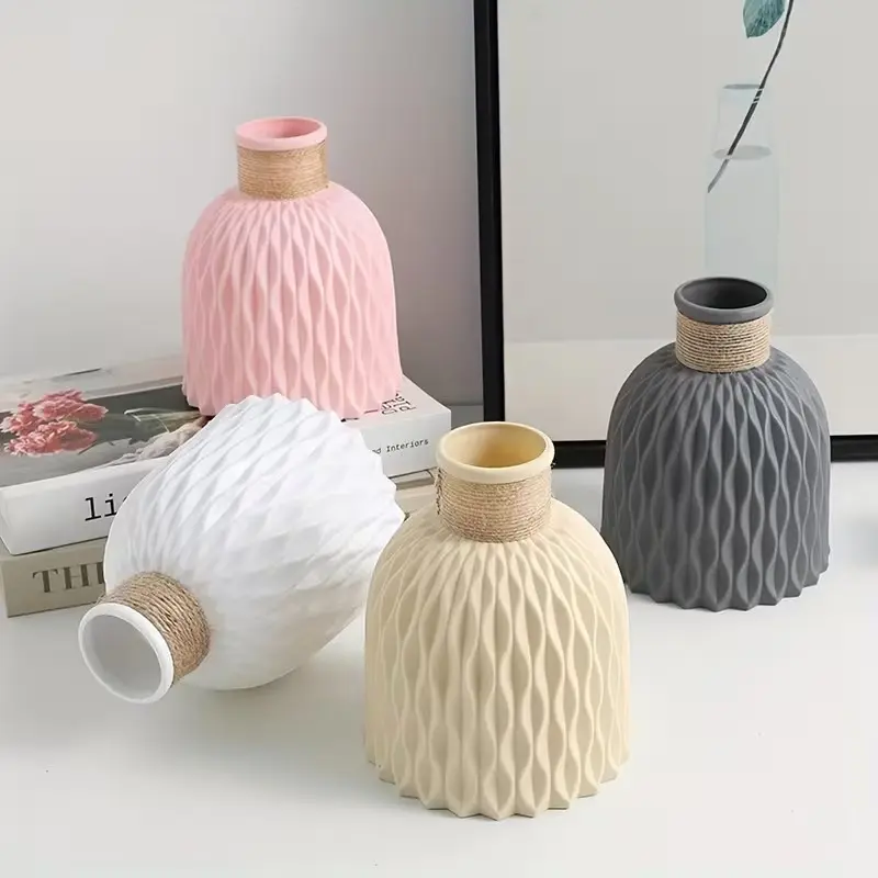 Pineapple Pattern Artificial Tulip Decorative Vase, Creative Design Plastic Flower Arrangement, Ideal for Weddings, Parties, Home Decor, Office, Restaurant