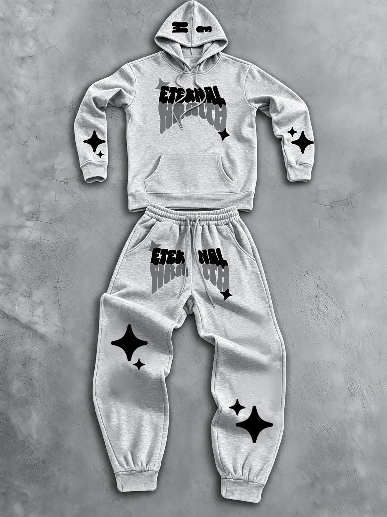 Men's 2-Piece Set Hoodie and Pants, Letter Star Print, Pocket Fleece Hoodie, Drawstring Fleece Pants, Casual Fall Winter