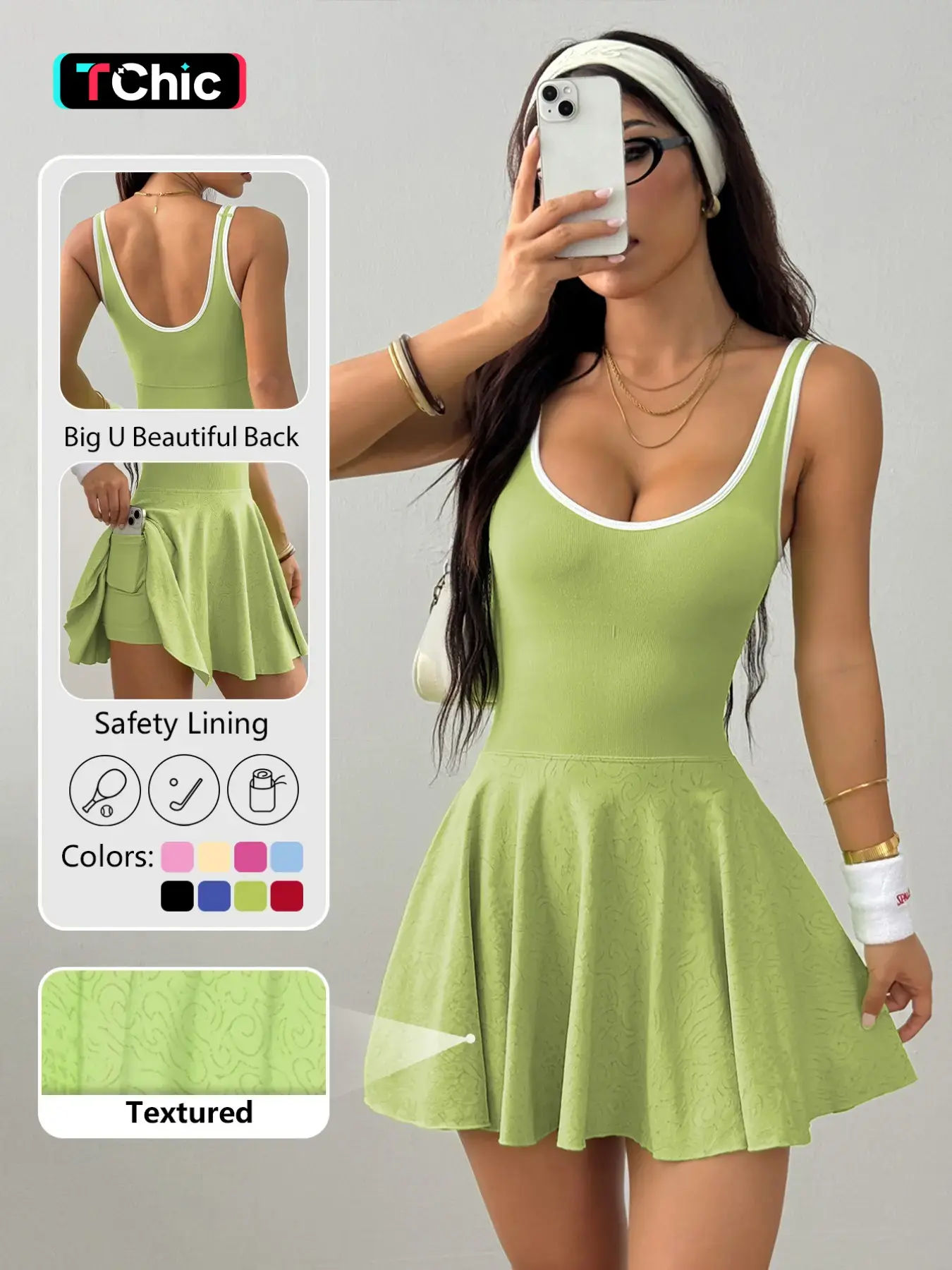 Women's Sporty Sleeveless Tennis Dress with Shorts, Integrated Shorts & Bra, Twisted Cut Design, Tennis Workout Dress, Ideal for Gym, Yoga, Casual, Tennis Sports Dress