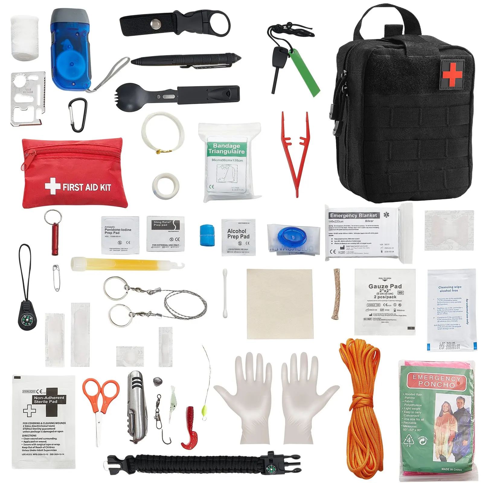 【DealsForYouDays】VEVOR Survival First Aid Kit, 250 Pieces, 600D Nylon Trauma First Aid Bag, Survival Gear and Equipment, Emergency Kits, for Men Women Camping, Boat, Earthquake, Hiking, Hunting, and Outdoor Adventure