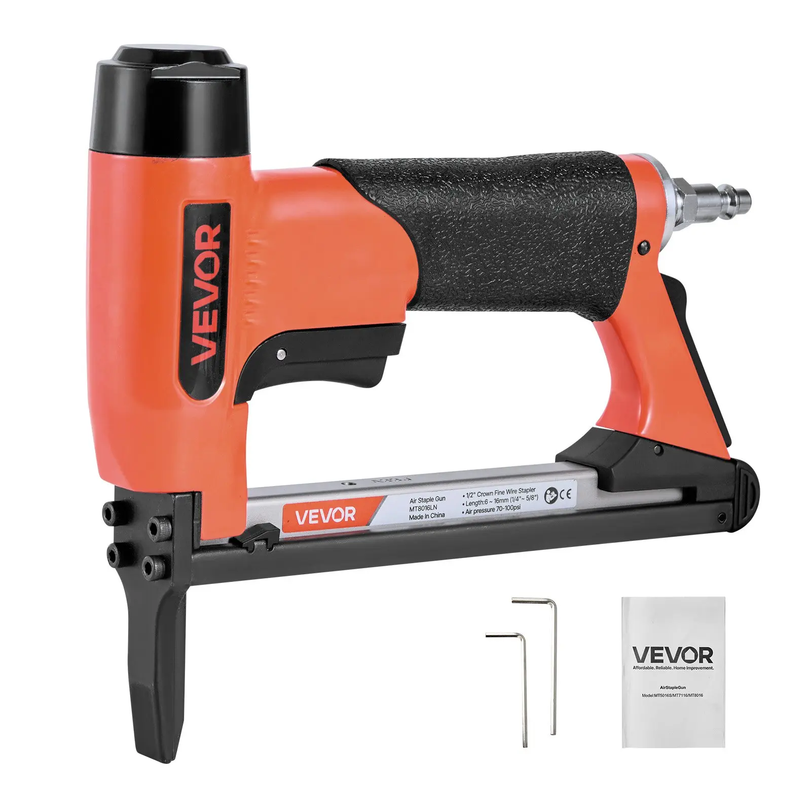【DealsForYouDays】VEVOR Pneumatic Staple Gun, 21 Gauge Long-Nose Upholstery Stapler for 80 Series Fine Wire Staples 1/2-inch Crown 1/4"-5/8" Length, Max 150PCS Loading Air Staple Gun for Upholstering, Woodworking, DIY