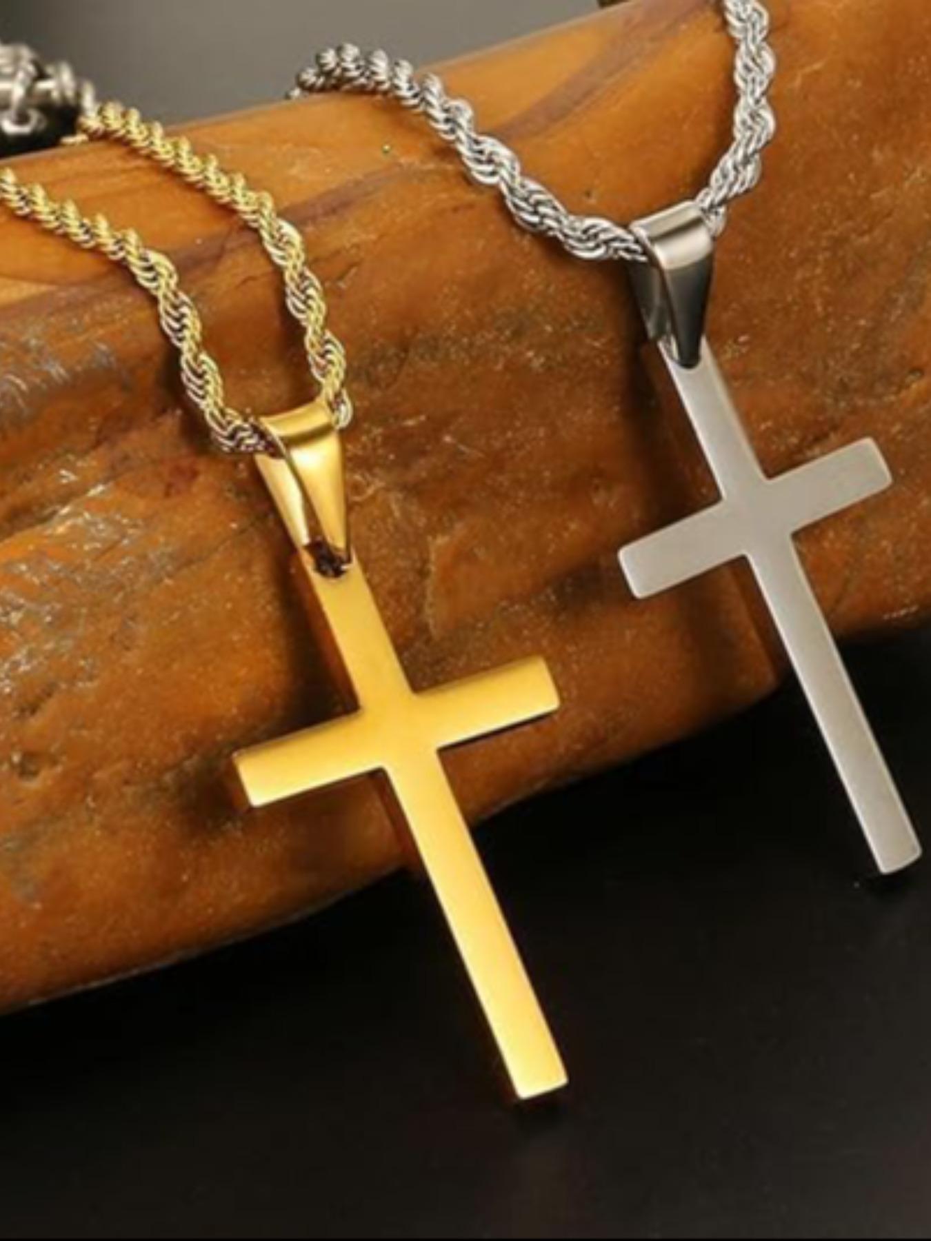 Men's Stainless Steel Cross Pendant Necklace, Simple Hip Hop Style, Cross Chain Design, Uncoated Surface, Durable Daily Jewelry, Fashion Accessory, Cross Necklaces