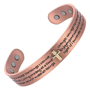 Unisex Pure Red Copper Adjustable Cuffs Bracelet - Creative Bible Letter Magnetic Religious Jewelry Gift, Fashion Costume Accessory for Men and Women, Bible Letters
